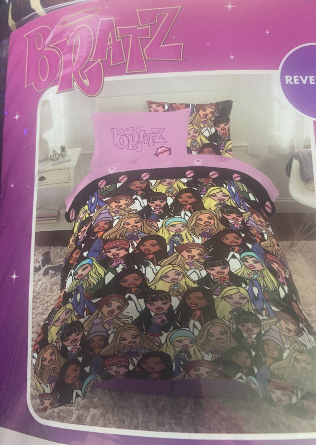 Bratz Full 7 Piece Bed Set Comforter + Sheets + Pillows + 2 Shams Reversible