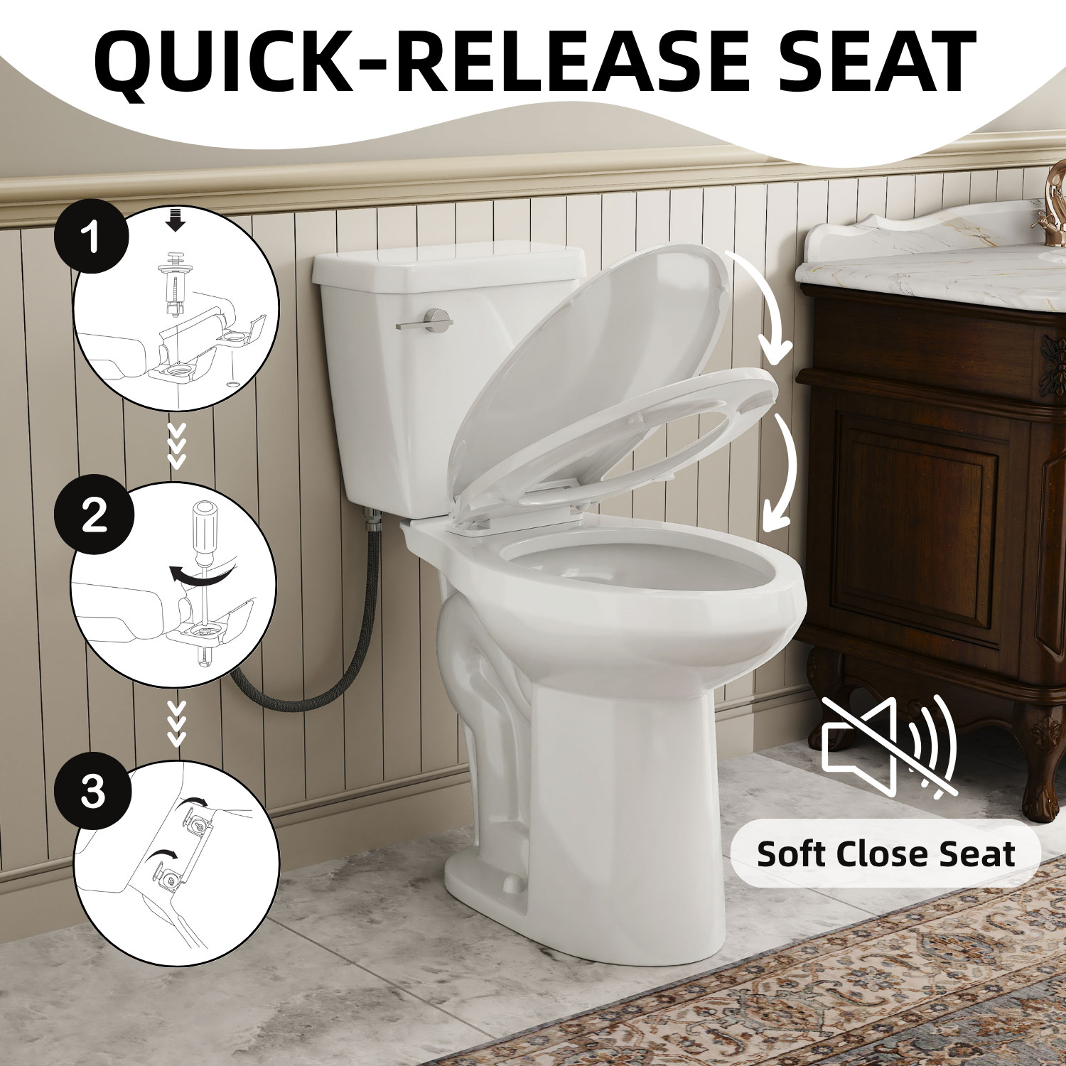 21" Extra Tall Toilet for Seniors, Elongated Bowl, 1.28 GPF, Soft-Close Seat