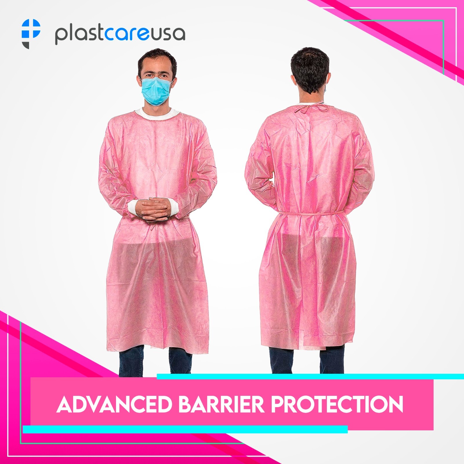50 Pink 30g Disposable Isolation Gowns for Medical Lab Hospital, Knitt Cuff