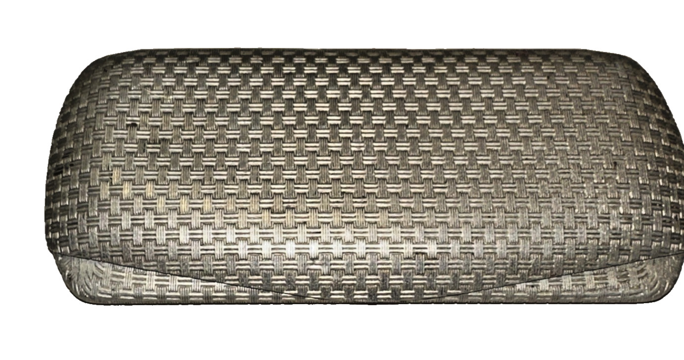 antique octagonal rimless eyeglasses silver tone basket weave metal case