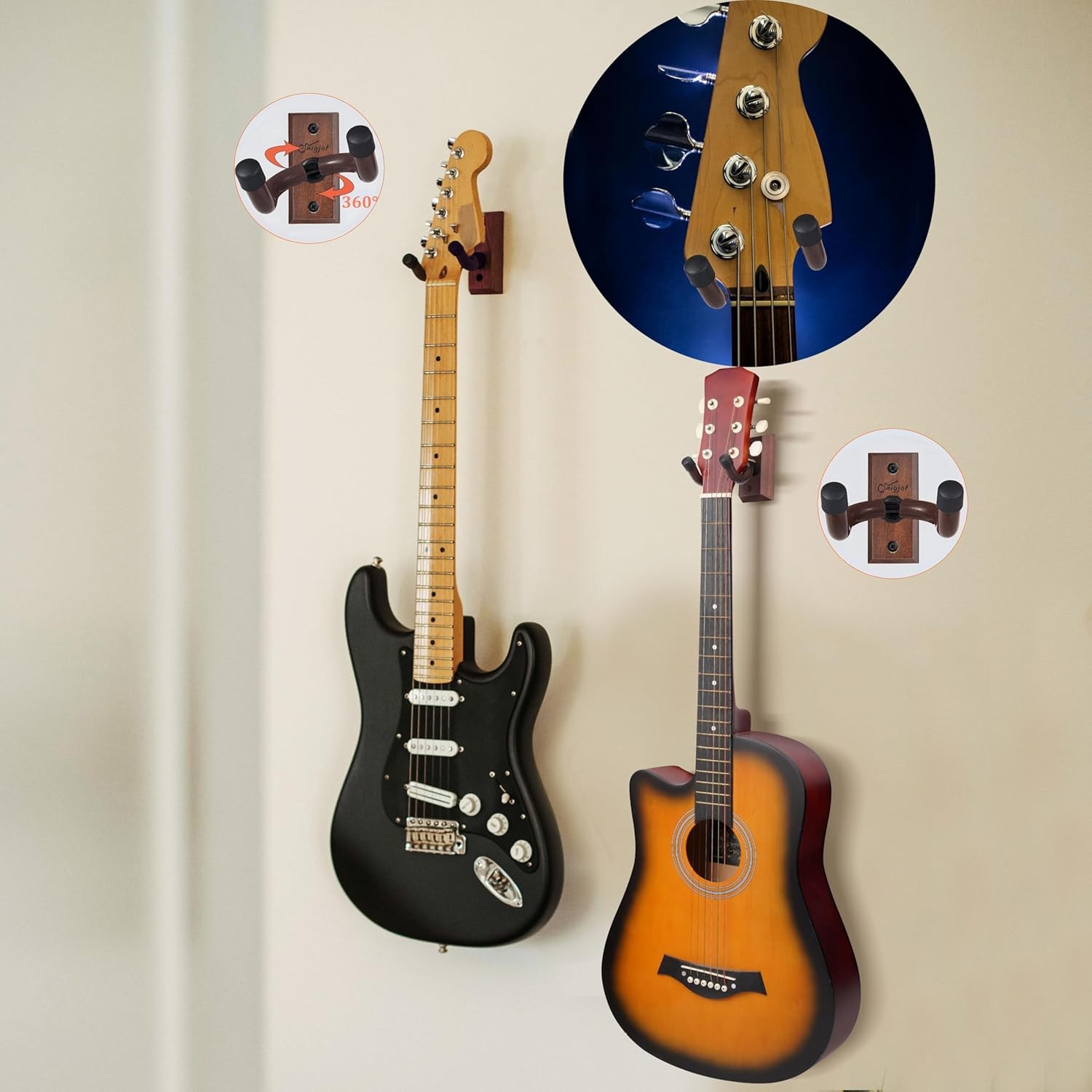 Guitar Wall Mount, 2 Pack Guitar Wall Hanger, Guitar Hanger Wall Hook Ho