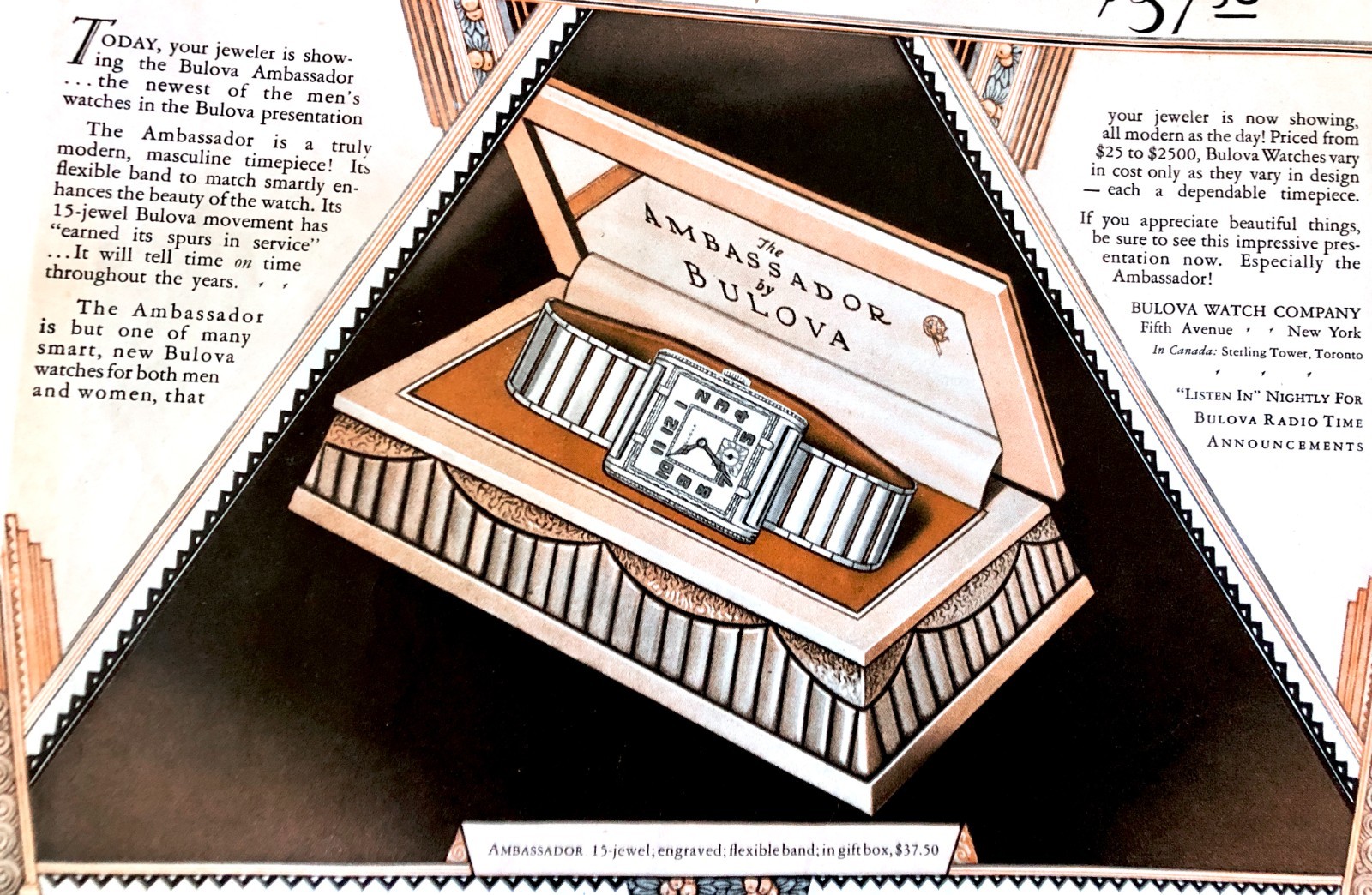 Vintage 1929 Bulova Watches Advertising Sign Original Ad