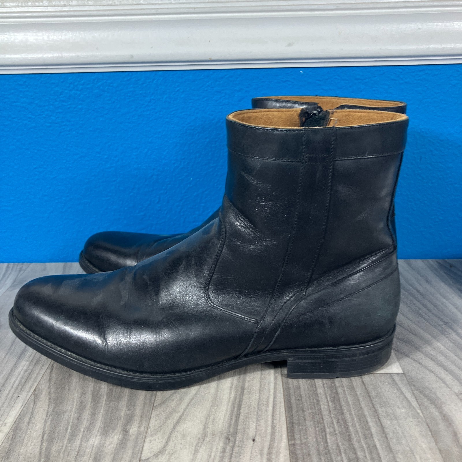 Men's FLORSHEIM Limited Ankle Chukka BLACK Leather BOOTS Size 14 D NICE