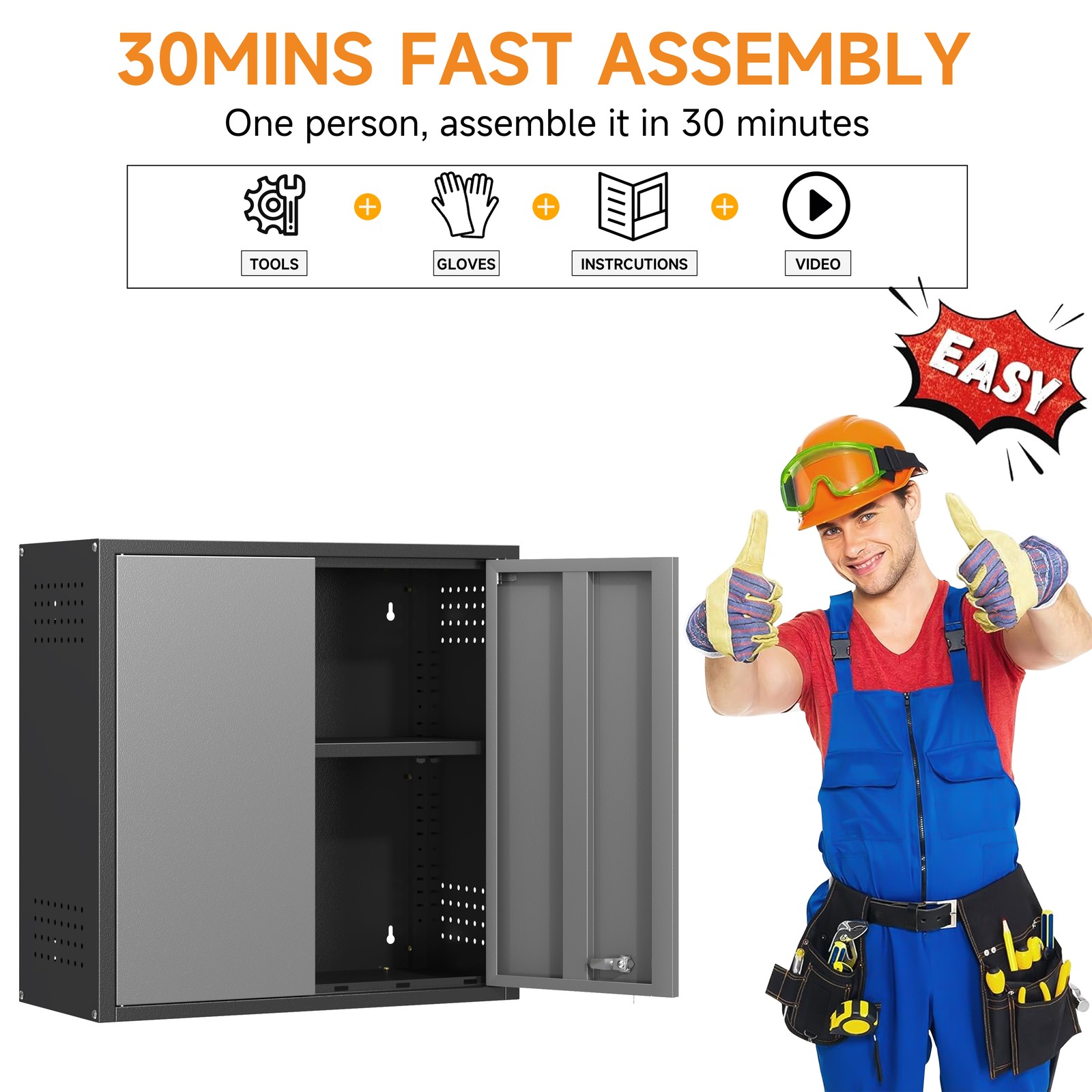 Wall Tool Chest Wall Mounted Tool Box Lockable Tool Storage Cabinet For Garage