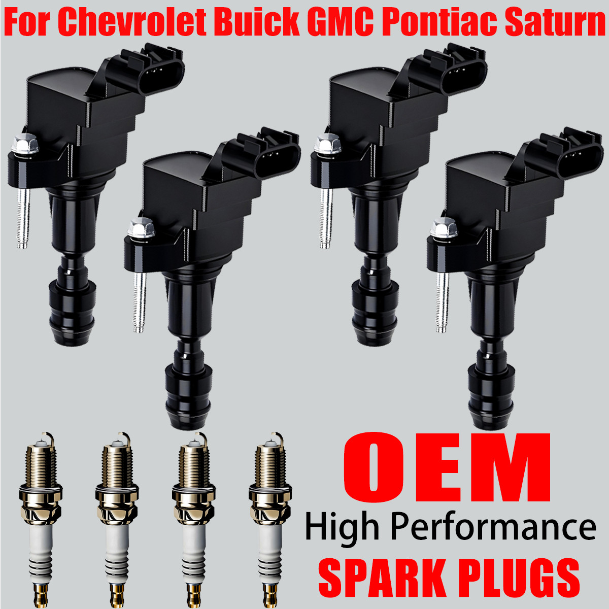 4X OEM Ignition Coil & Iridium Spark Plug For Chevy Buick GMC Pontiac 2.4L UF491