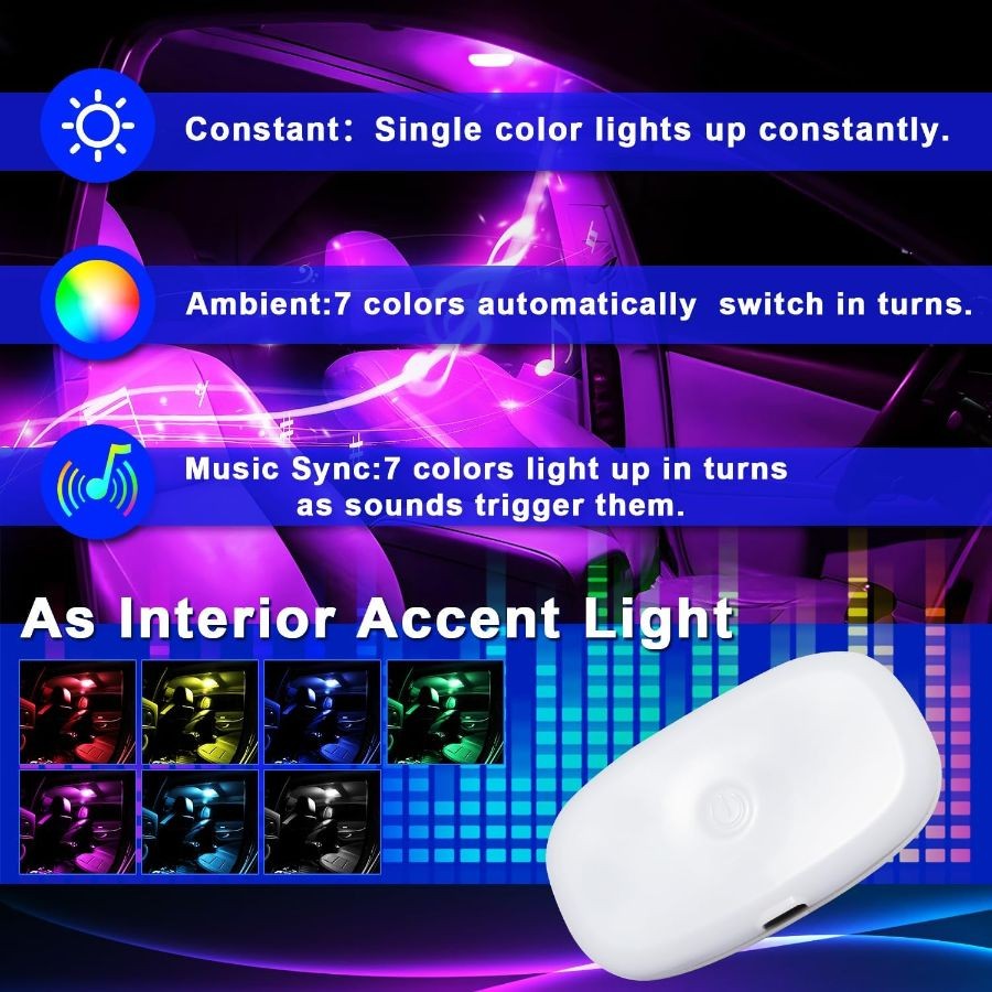 Car Led Dome Light Interior Wireless Rechargeable Battery Powered Magnetic Ceili