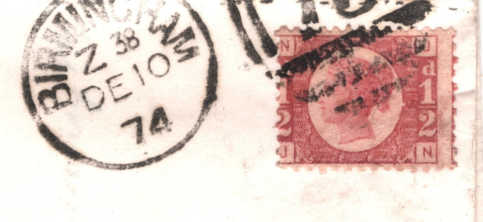 GB QV BANTAM ½d Plate 12 (JN) Cover Birmingham Advert EL 1874 Abergavenny XB47