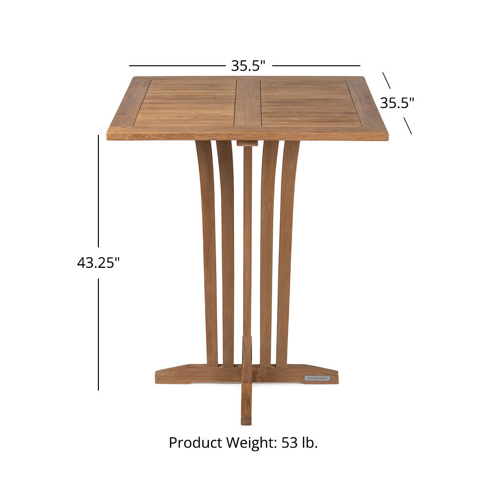 Ash & Ember Acadia Grade A Teak 35" Square Bar Table, Weather Resistant Wood