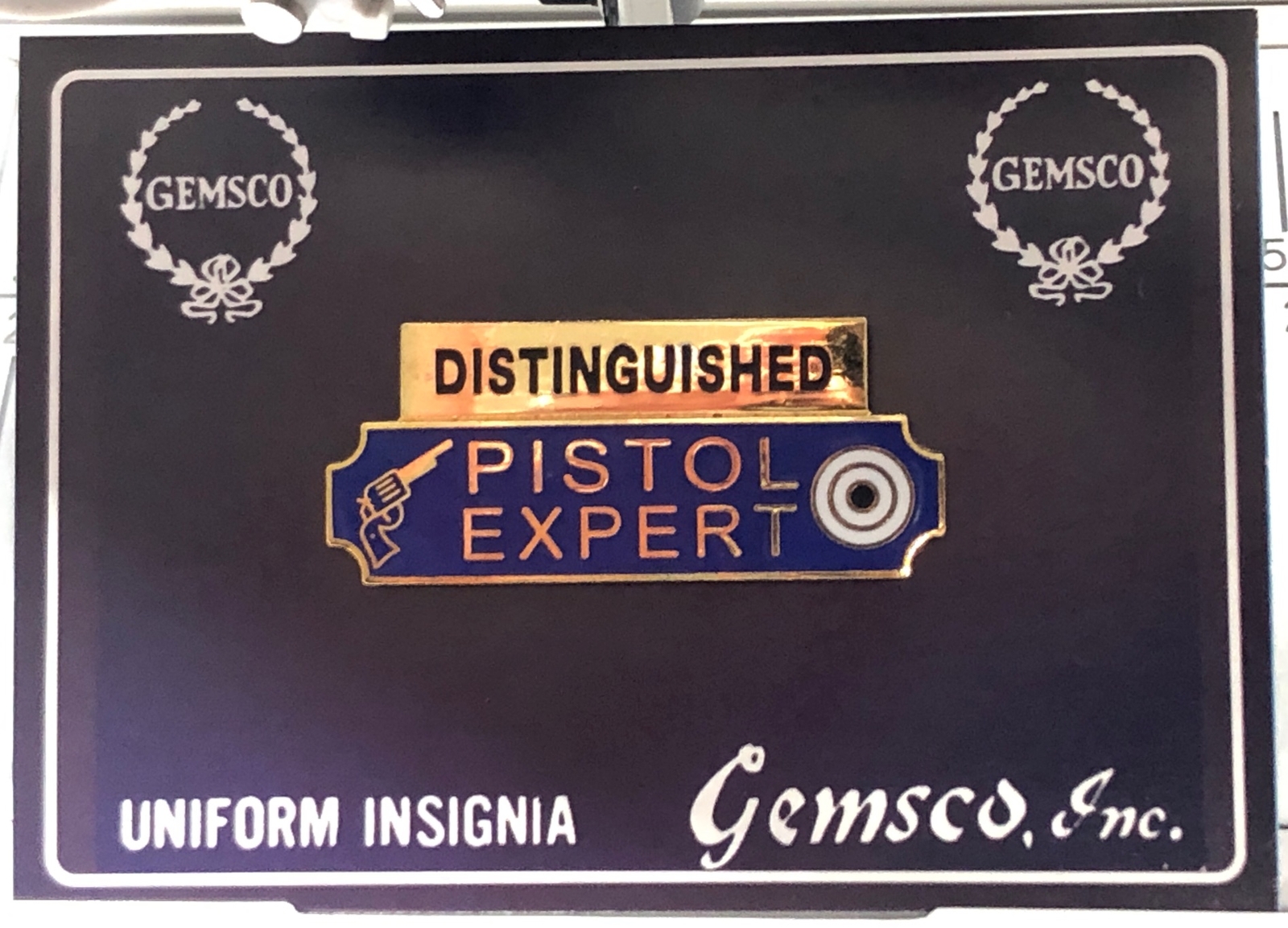 Gold Distinguished Pistol Expert Award Pin Bar Gemsco Police Sheriff Security