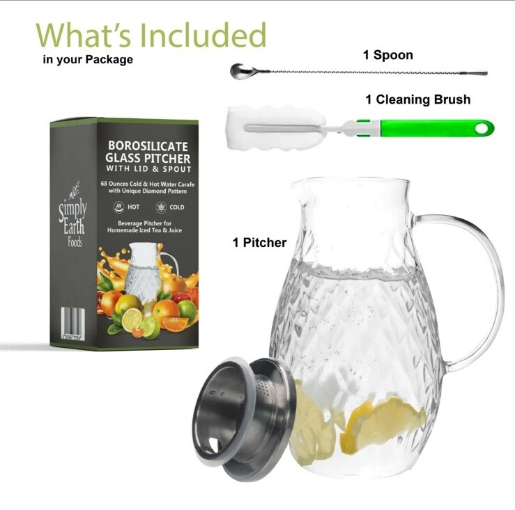 ✅68 Ounces Glass Pitcher With Lid Hot Cold Water Pitcher Carafe Jug With Handle