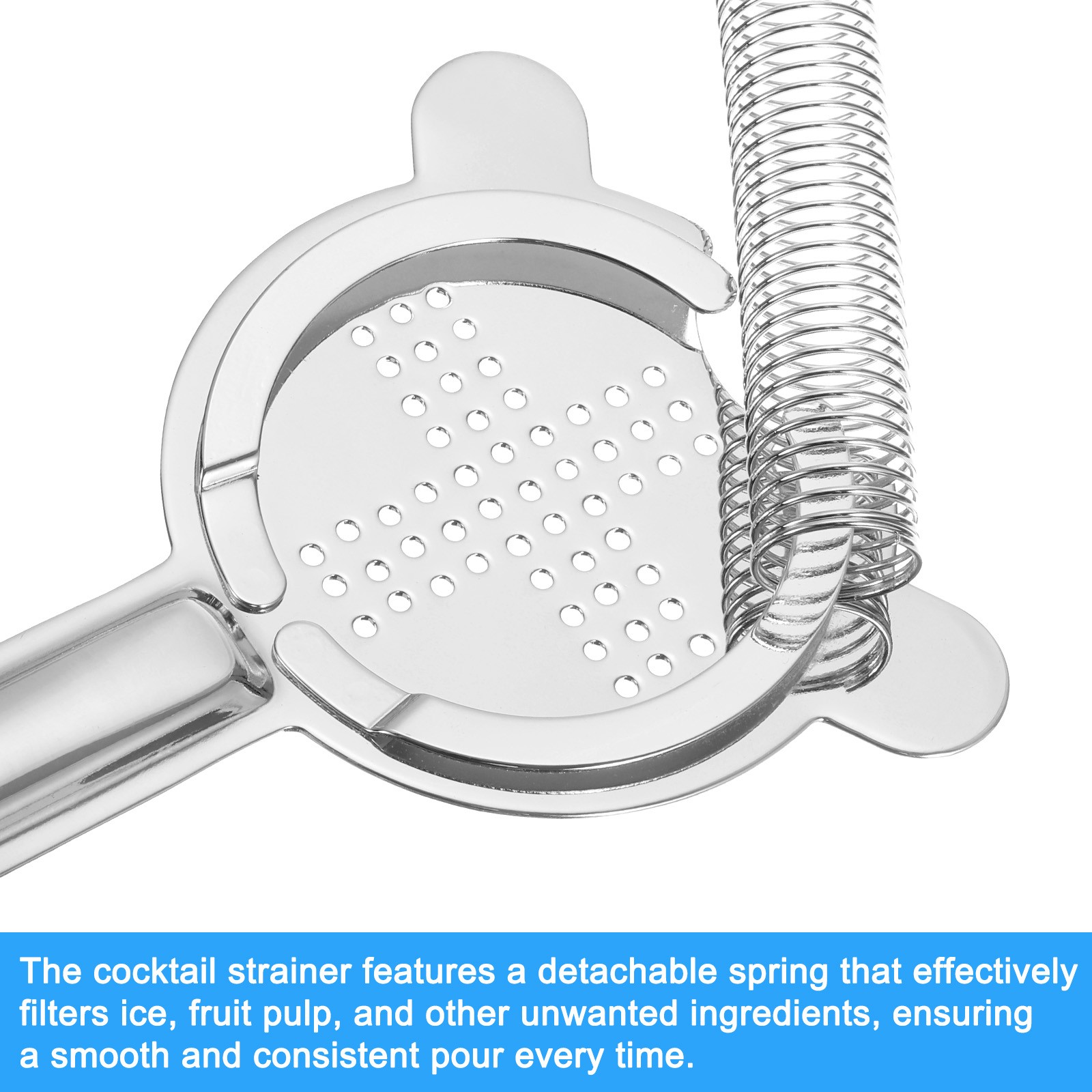 Cocktail Strainer, 1pcs Stainless Steel Bar Strainer for Drinks (Silver, 160mm)