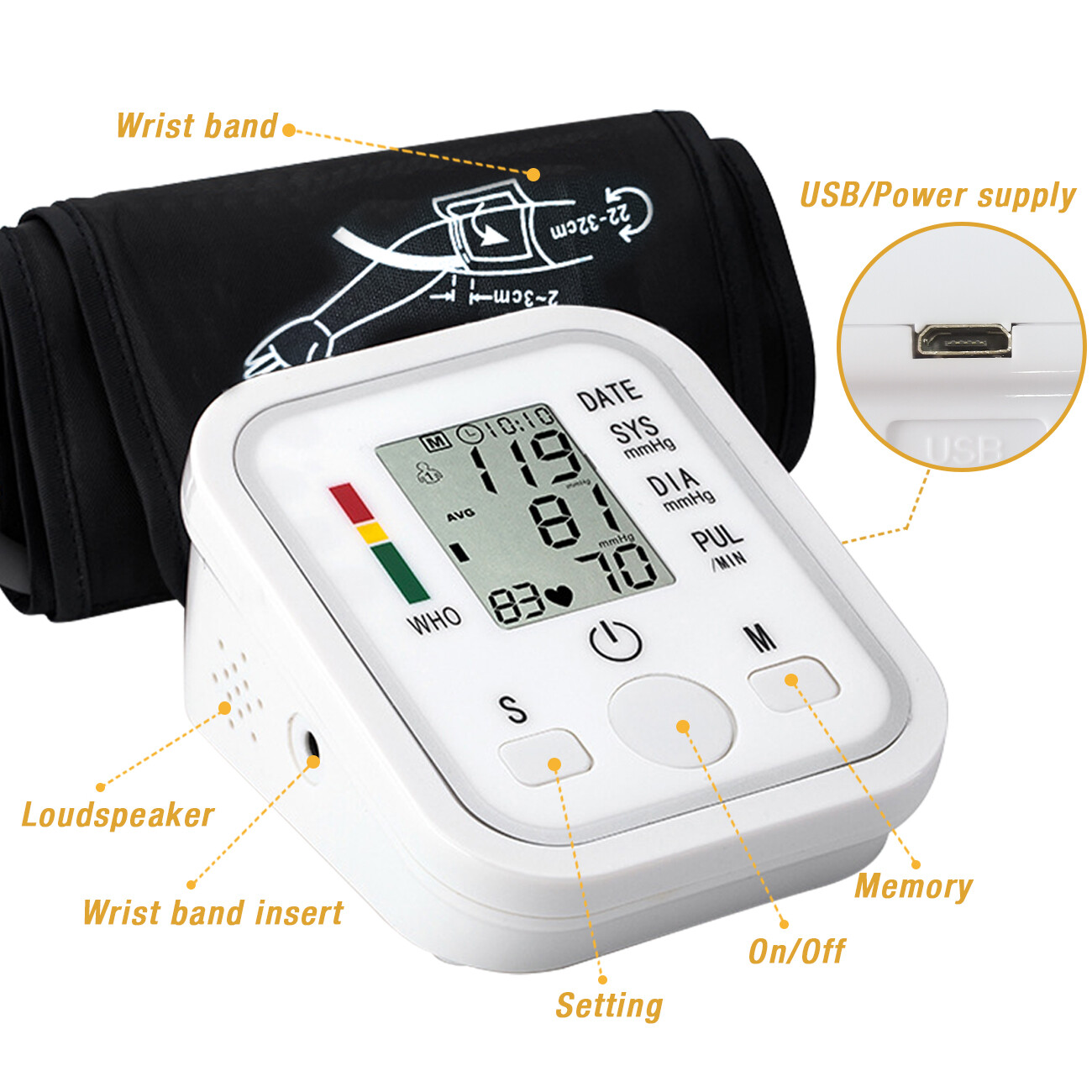 Digital Blood Pressure Monitor Automatic Pulse Meter BP Machine Voice Talking