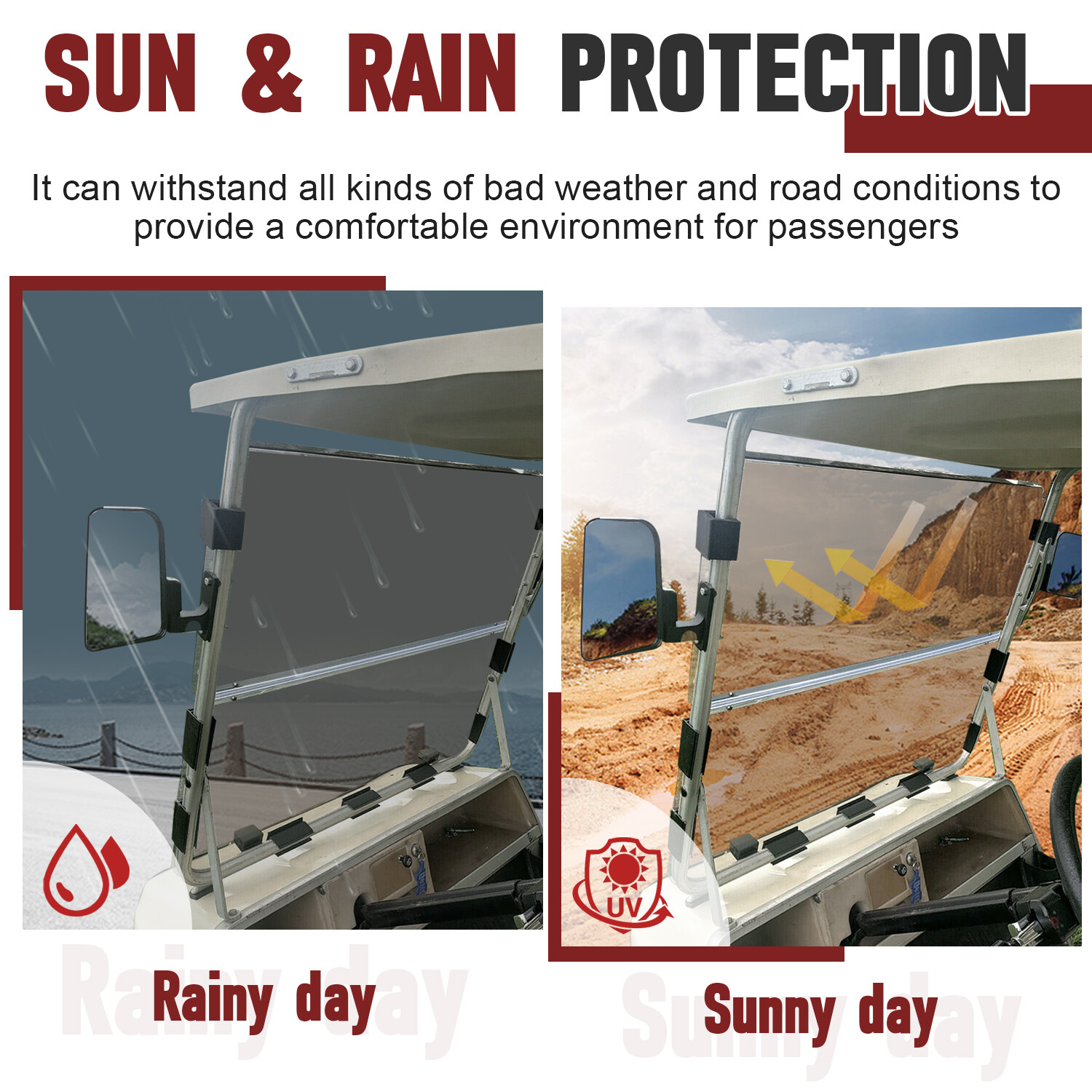 For Club Car DS Cart 1982-2000.5 Tinted Folding Golf Cart Windshield Windscreen