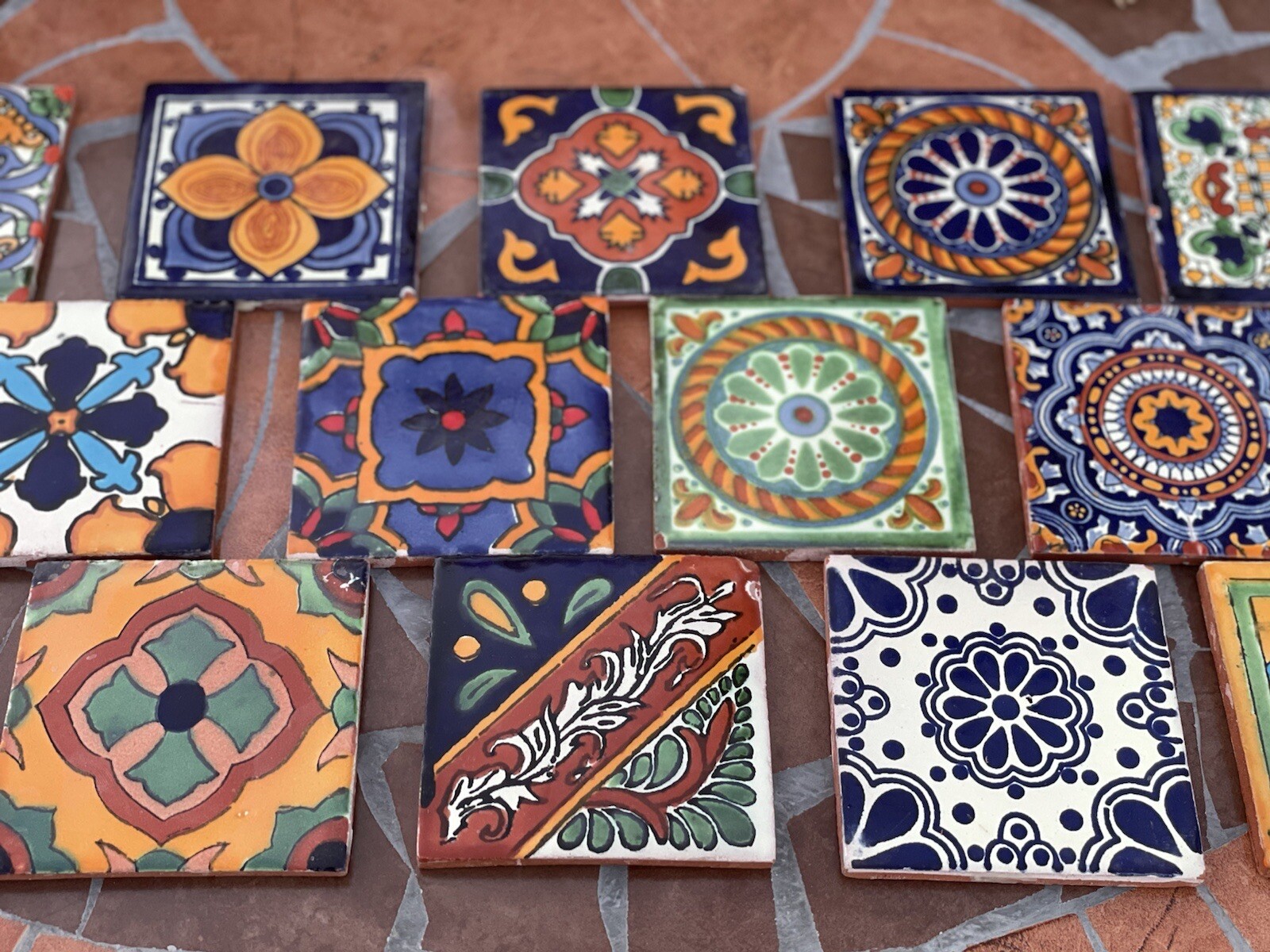 25 Assorted Mexican Ceramic 4x4 inch Hand Made Tiles