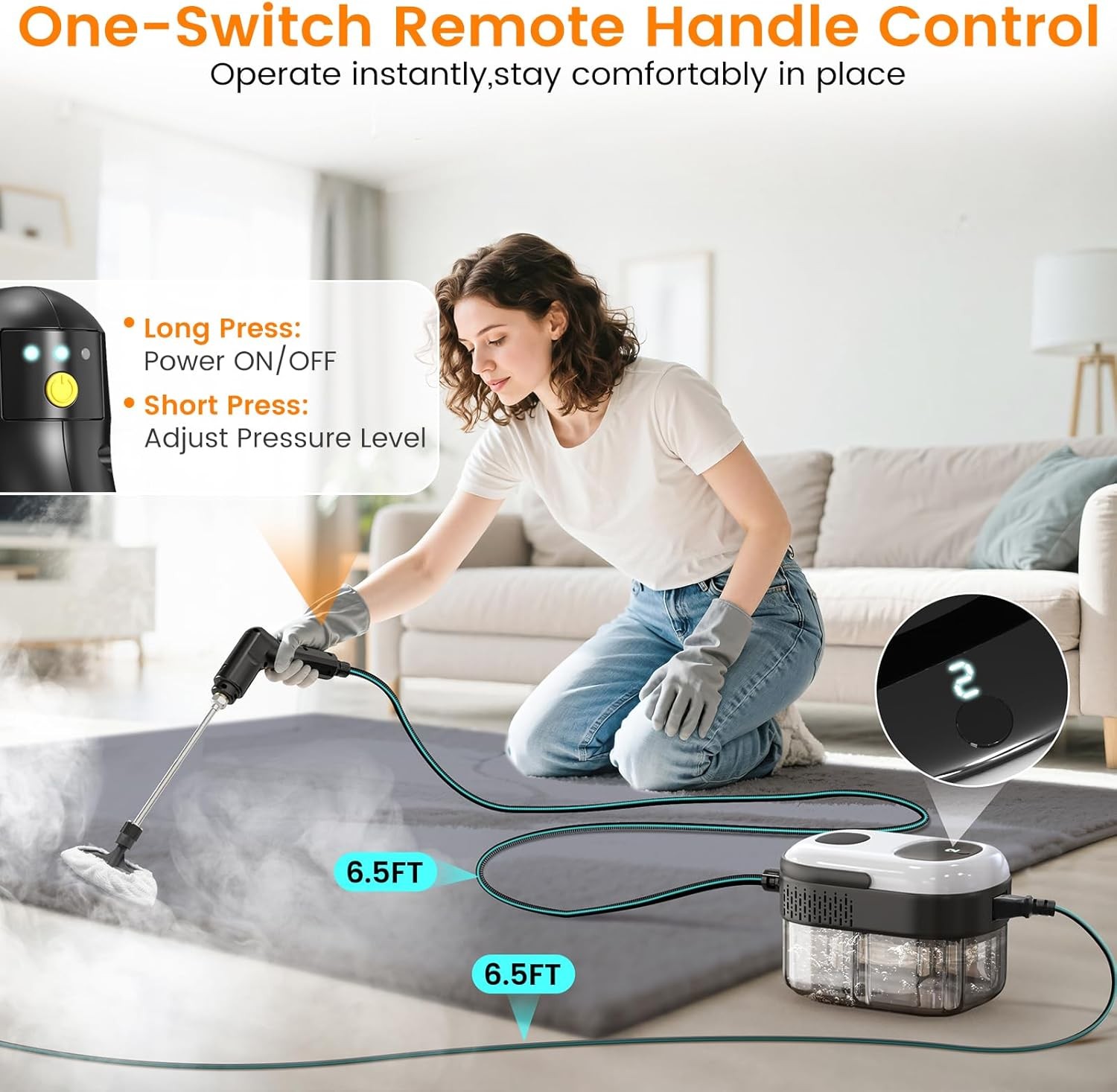 Pressurized Portable Steam Cleaner, 2500W Handheld Steamer Cleaning for Home