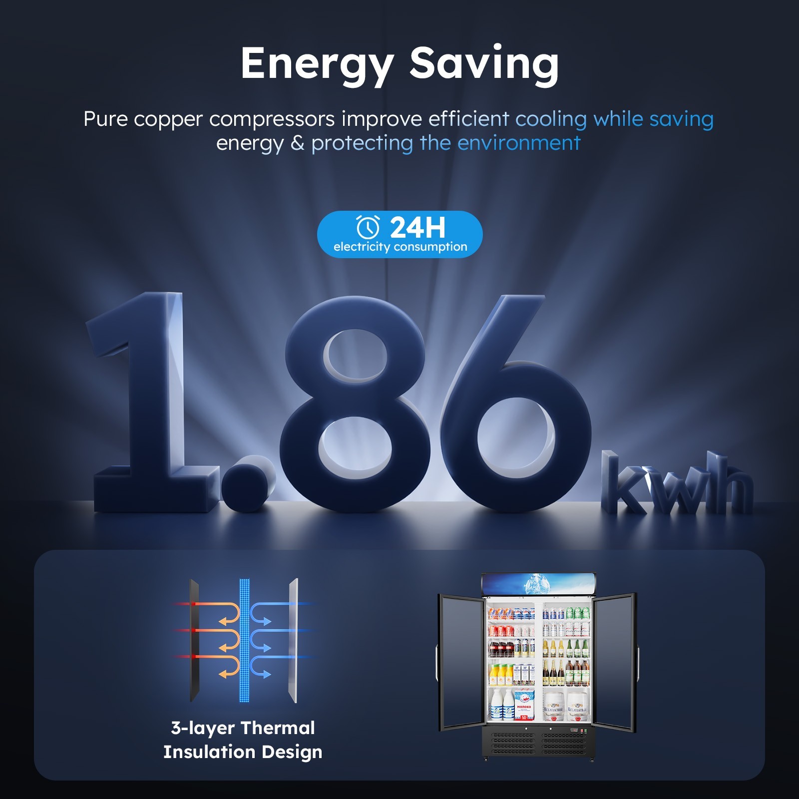 Commercial Merchandiser Refrigerator 28 CU.FT Glass Doors Beverage Refrigerators