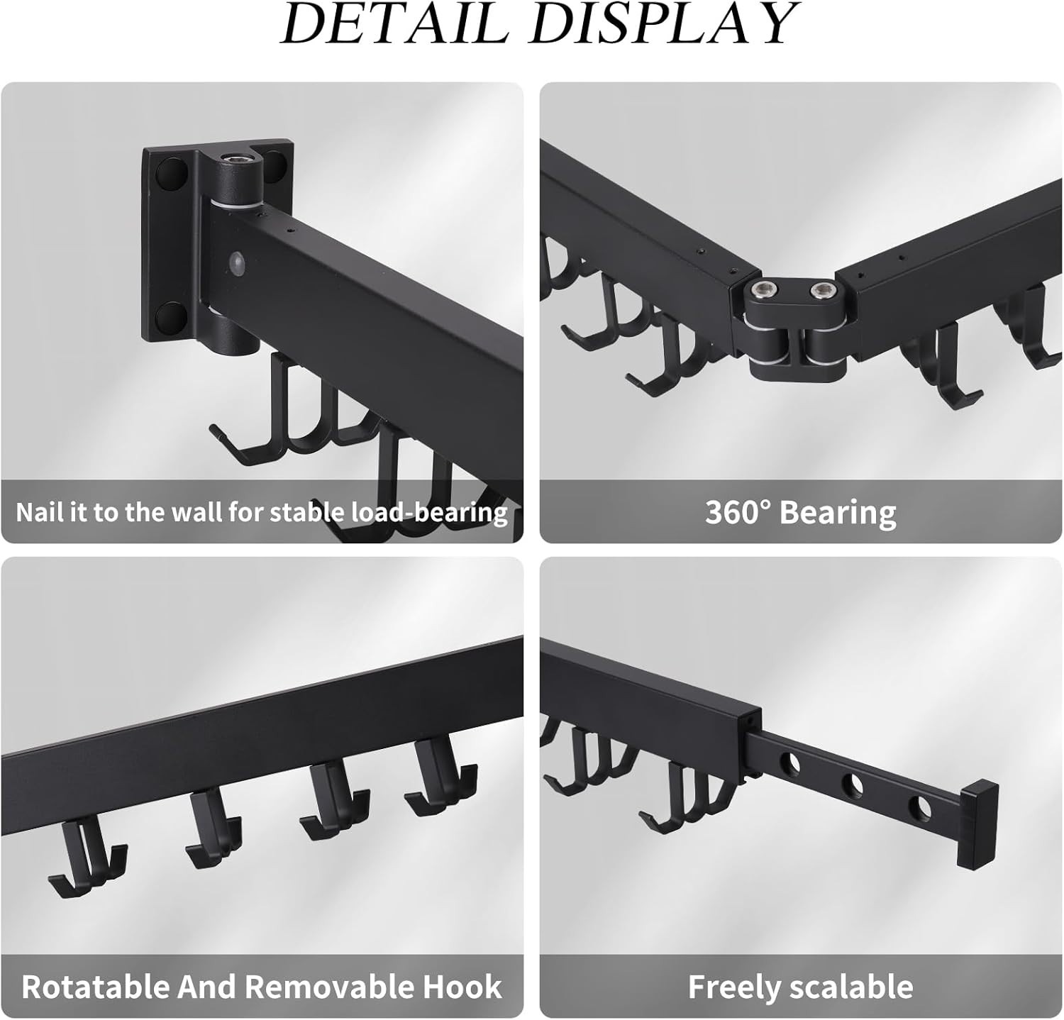 Wall Mounted Clothes Drying Rack Foldable Space Saver Laundry Rack Black