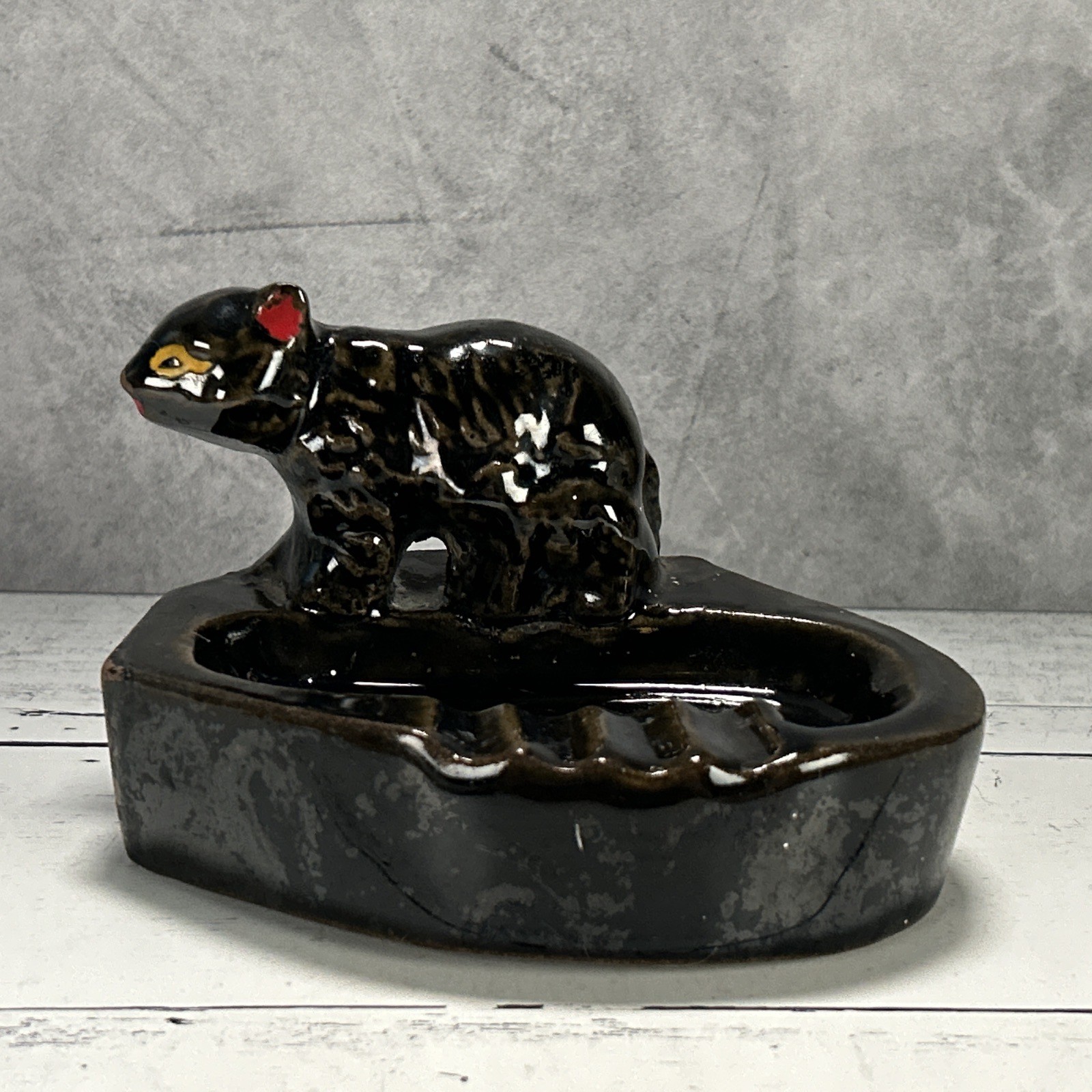 Vintage MCM Ceramic Black Bear Ashtray National Forest Japan 1950s Tobacco