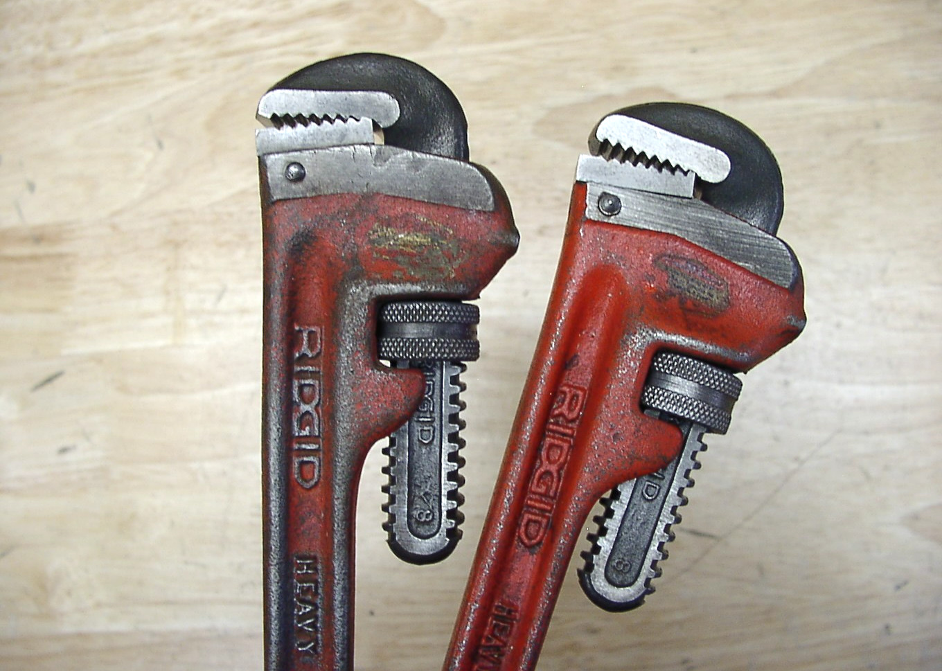 2 Vintaga USA Ridgid 8" Heavy Duty Pipe Wrenches,XLINT Jaws,W/Smooth Operation