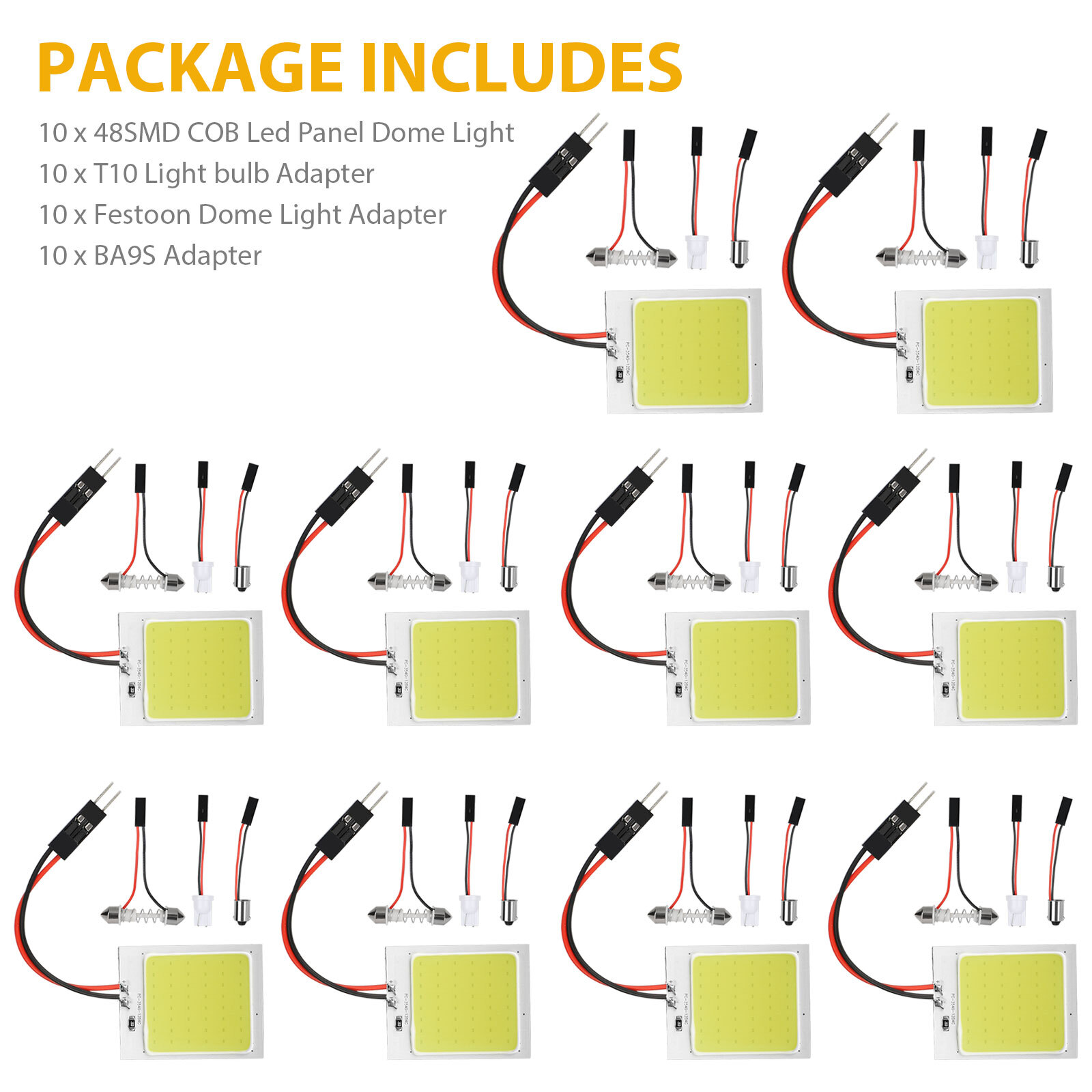 10X 48SMD COB White LED Panel Festoon T10 BA9S Car Interior Dome Map Light Bulbs