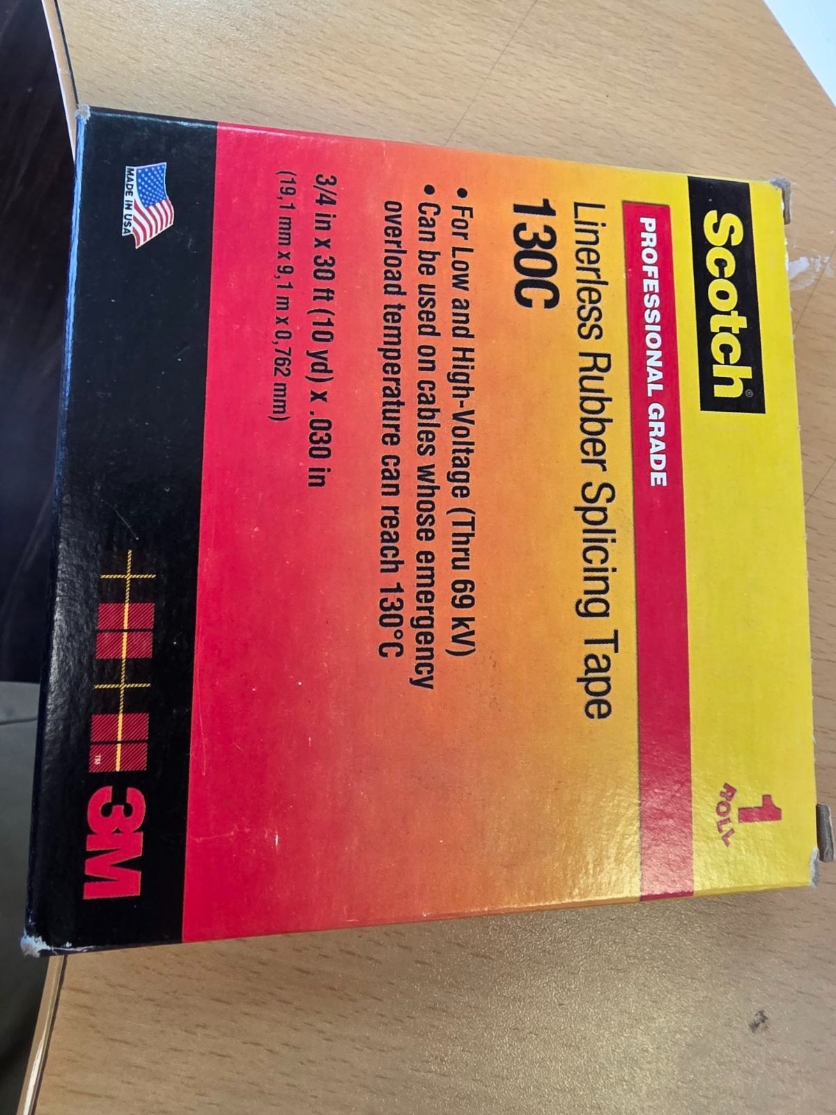 3M 130C Scotch Linerless Rubber Splicing Tape 130C, 3/4" x 30', new free ship