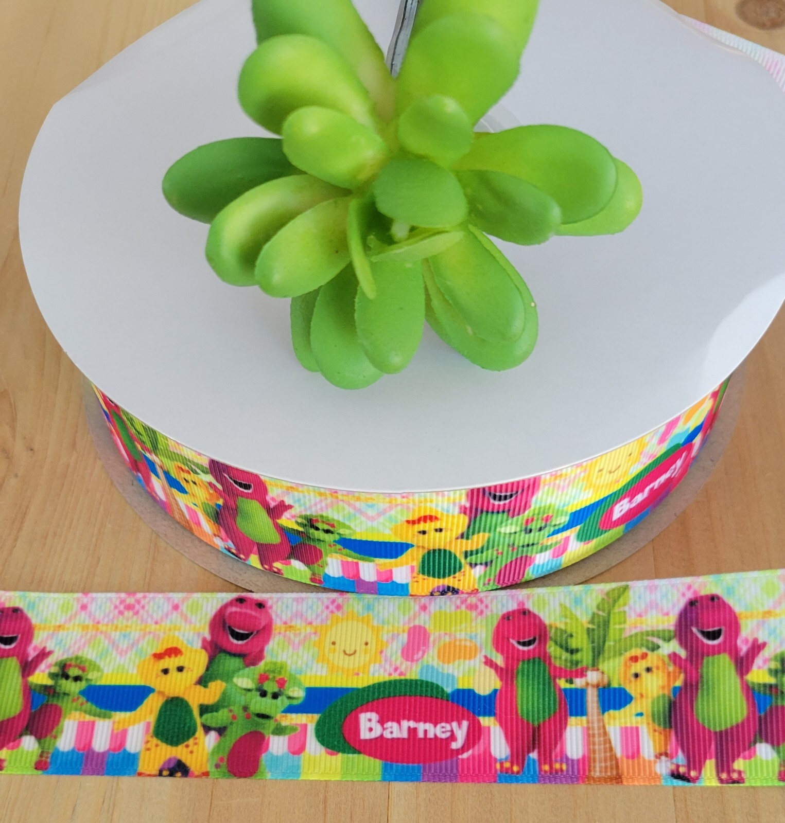 7/8 & 1.5" (1 YD) Barney Character Ribbon Purple Dinosaur Barney and Friends