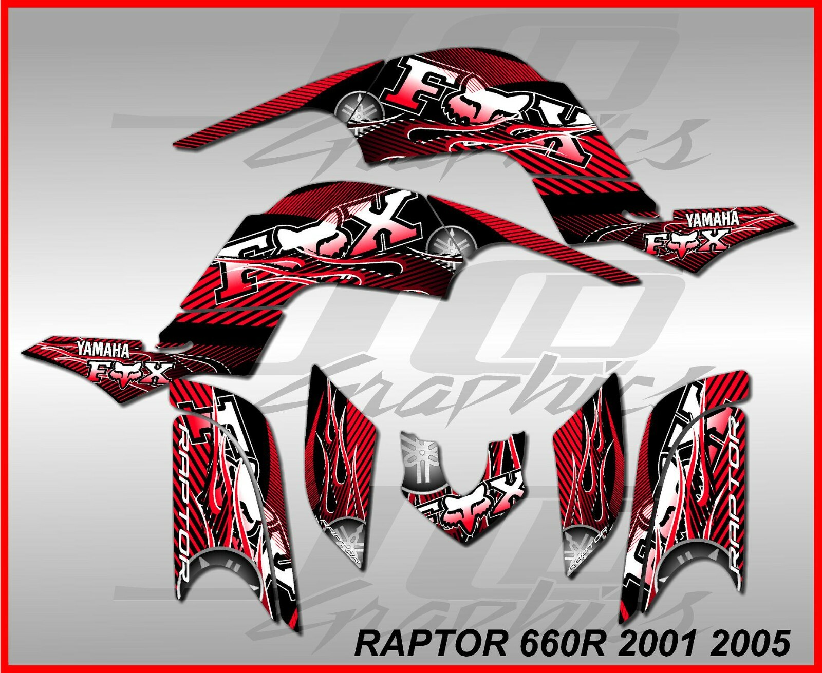 YAMAHA RAPTOR 660R full graphics decals kit 2001 2005 ..THICK AND HIGH GLOSS