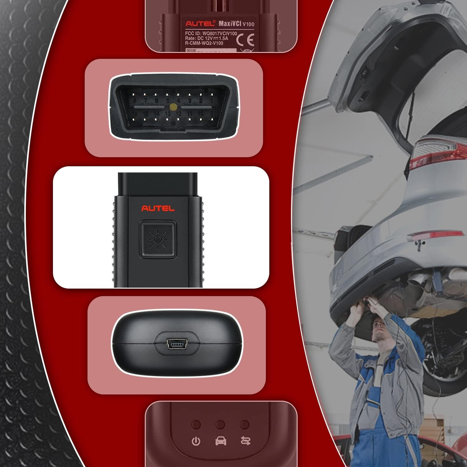 AUTEL MaxiSYS VCI100 Bluetooth for MS906BT MK908 MS908 Elite MS909 MS919 Ultra