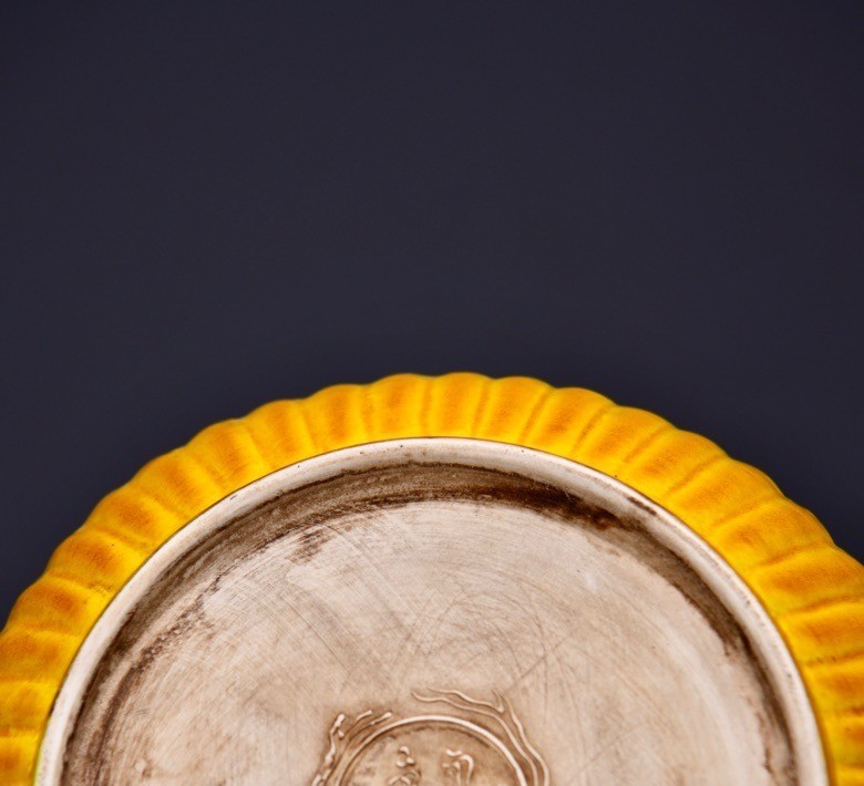 8'' Yongle Yellow Glaze Porcelain Dragon Totem Pattern Pen wash Tray Dish Plate