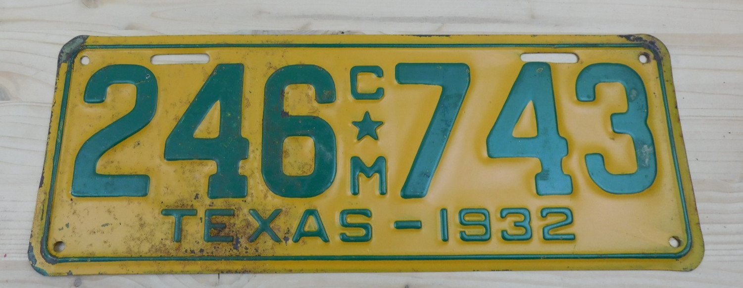 Vintage Original 1932 Texas Commercial License Plate Tag #246 CM 743