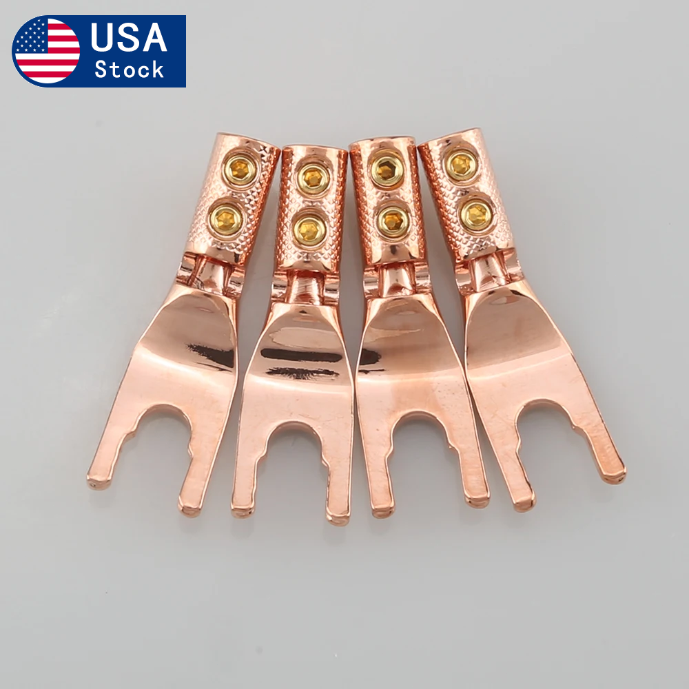 8pcs Pure Copper Y Spade Connector DIY HIFI Speaker Cable Jack Fork Plug