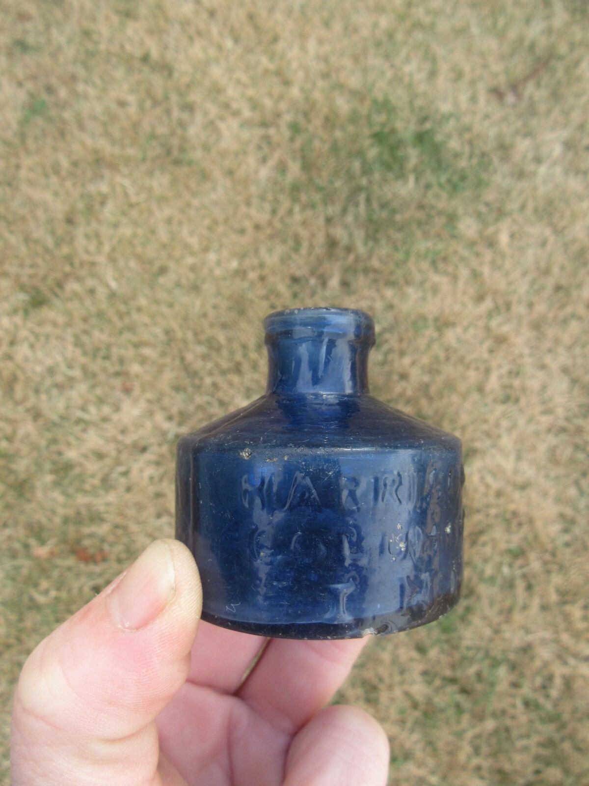 RARE Antique 1850's Harrison's Columbian Ink Cobalt Inkwell Bottle, Pontil