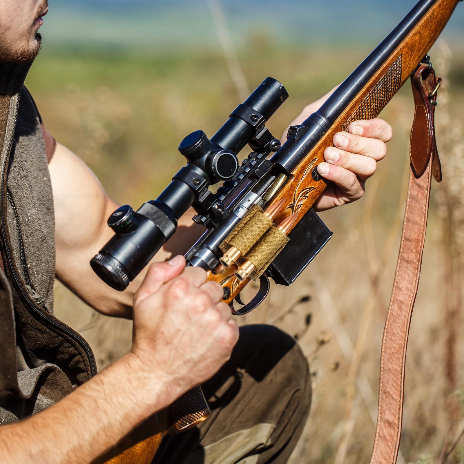 2PCS 2 Round Bullet Holder for Rifle Ammo Holder Bullet Keeper with Hook & Loop