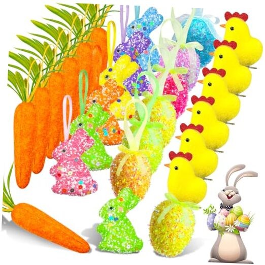 24 Packs Easter Egg Ornaments Easter Tree Ornament Colorful Eggs Foam Rabbit