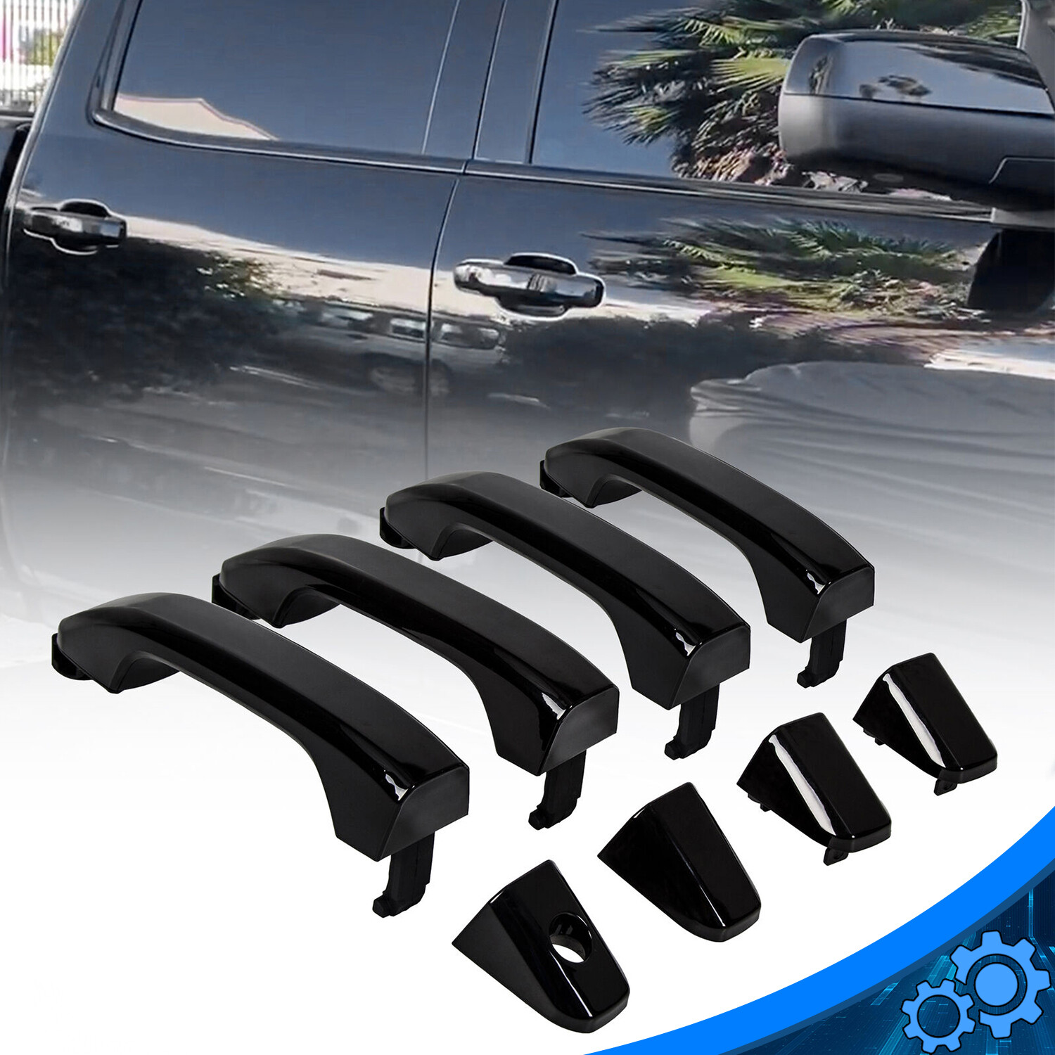 Gloss Black Outside Set of 4 Door Handle Fit 14-19 Chevrolet Silverado 1500 2500