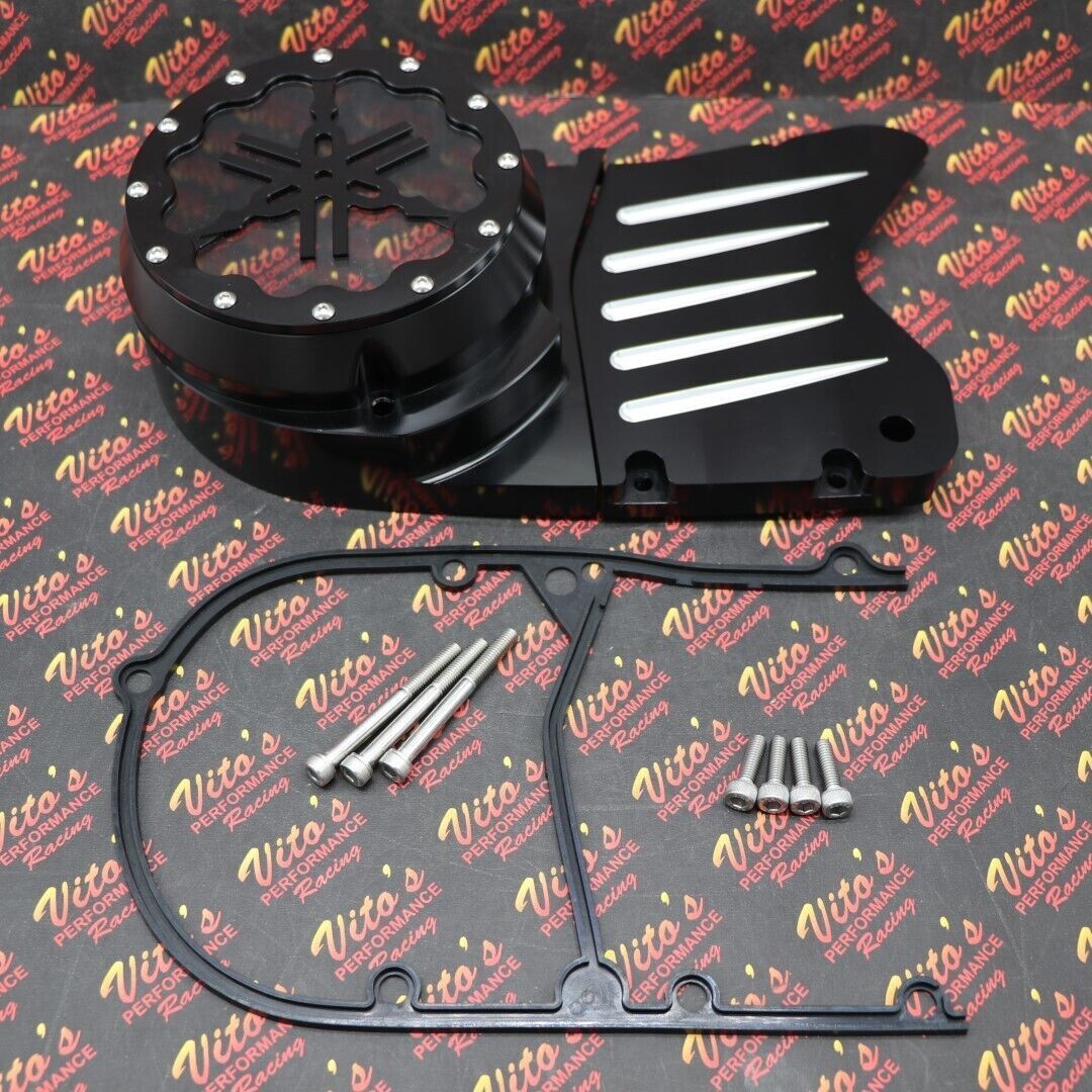 Billet aluminum stator cover clear window + 2 inserts for Yamaha Banshee BLACK