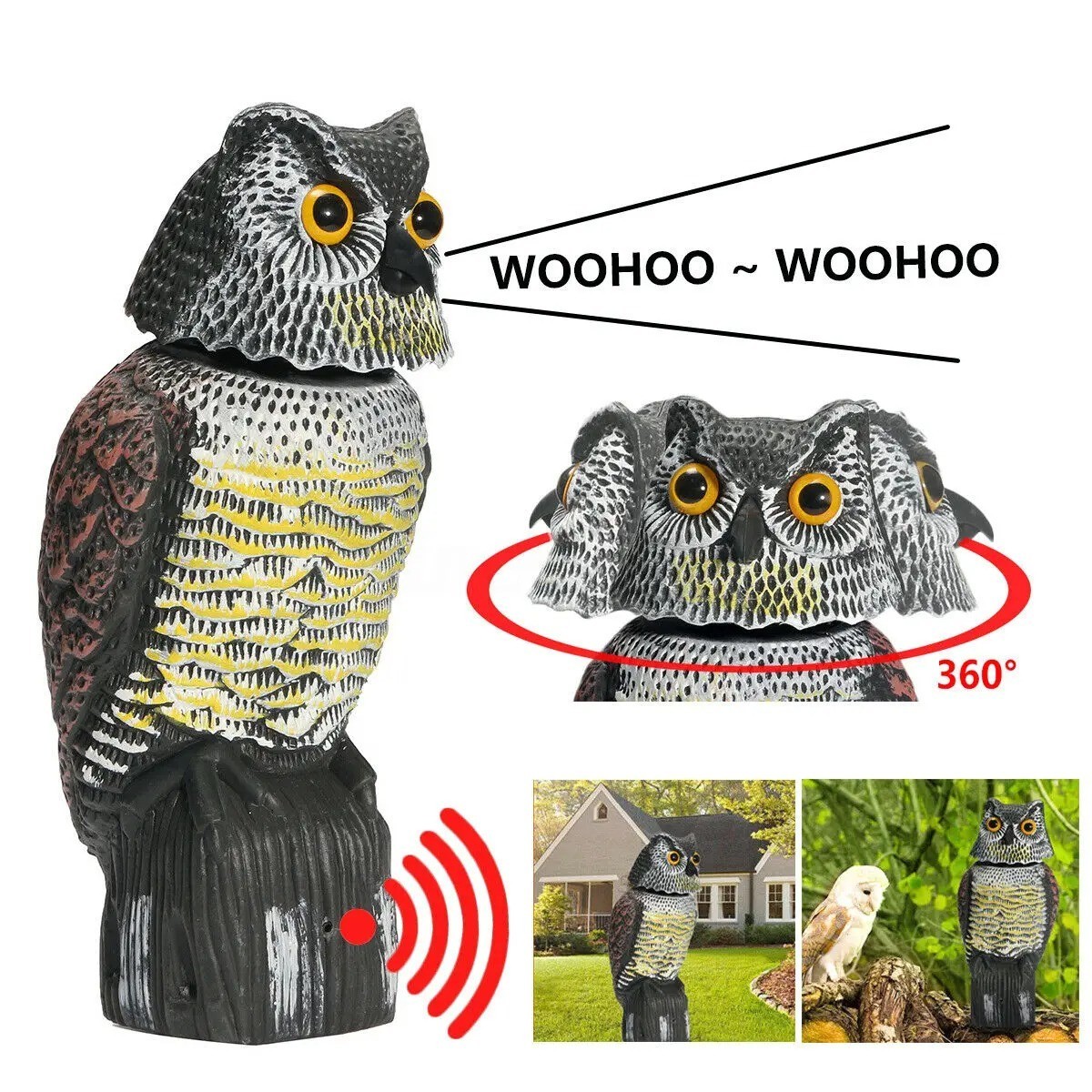Owl Decoy Statue Protect Garden Yard Scare Birds Away Pigeon Repellent Scarecrow