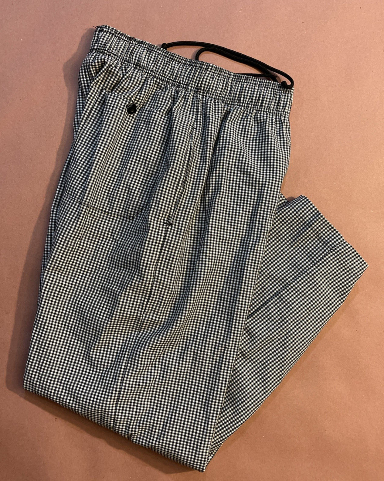 CHEF WORKS BLACK & WHITE CHECKERED DRAWSTRING PANTS SIZE SMALL