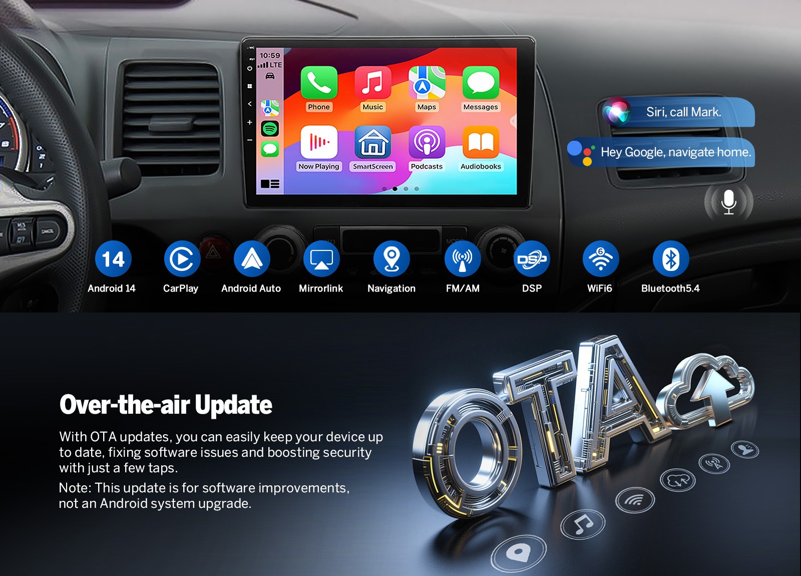 10.1" Touch Screen Carplay Android 14 For 06-11 Honda Civic Car Stereo Radio GPS