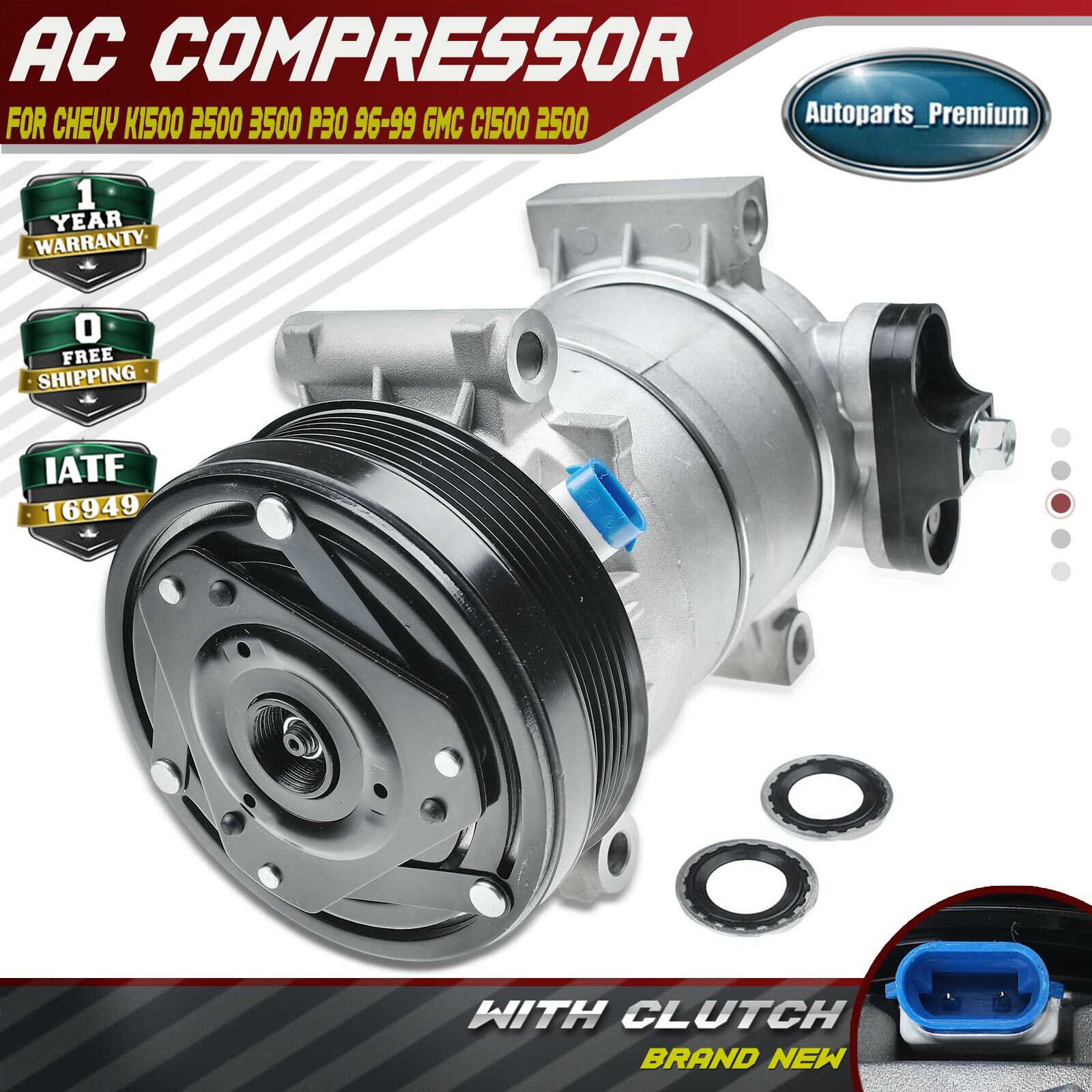 New AC Compressor with Clutch for Chevy K1500 2500 3500 P30 96-99 GMC C1500 2500