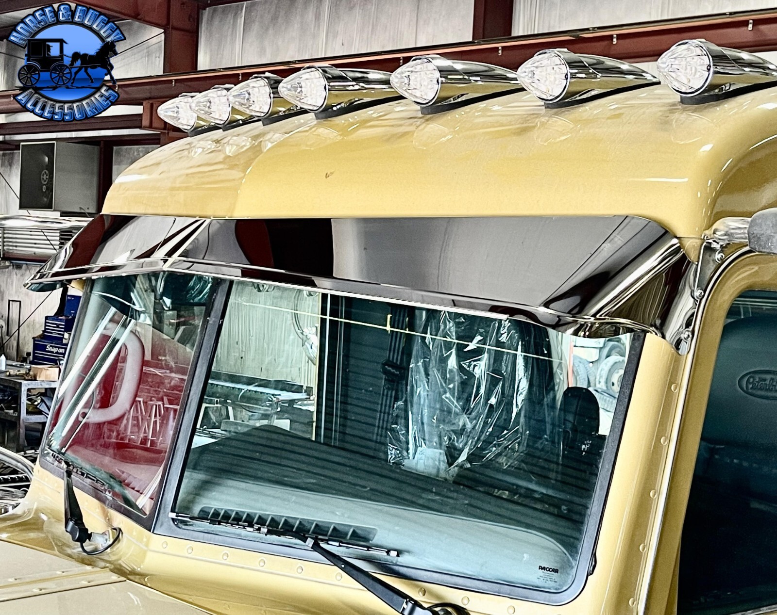 Rollin low "timeless" 9"x5" Peterbilt visor reverse bowtie 304 stainless nu-1053