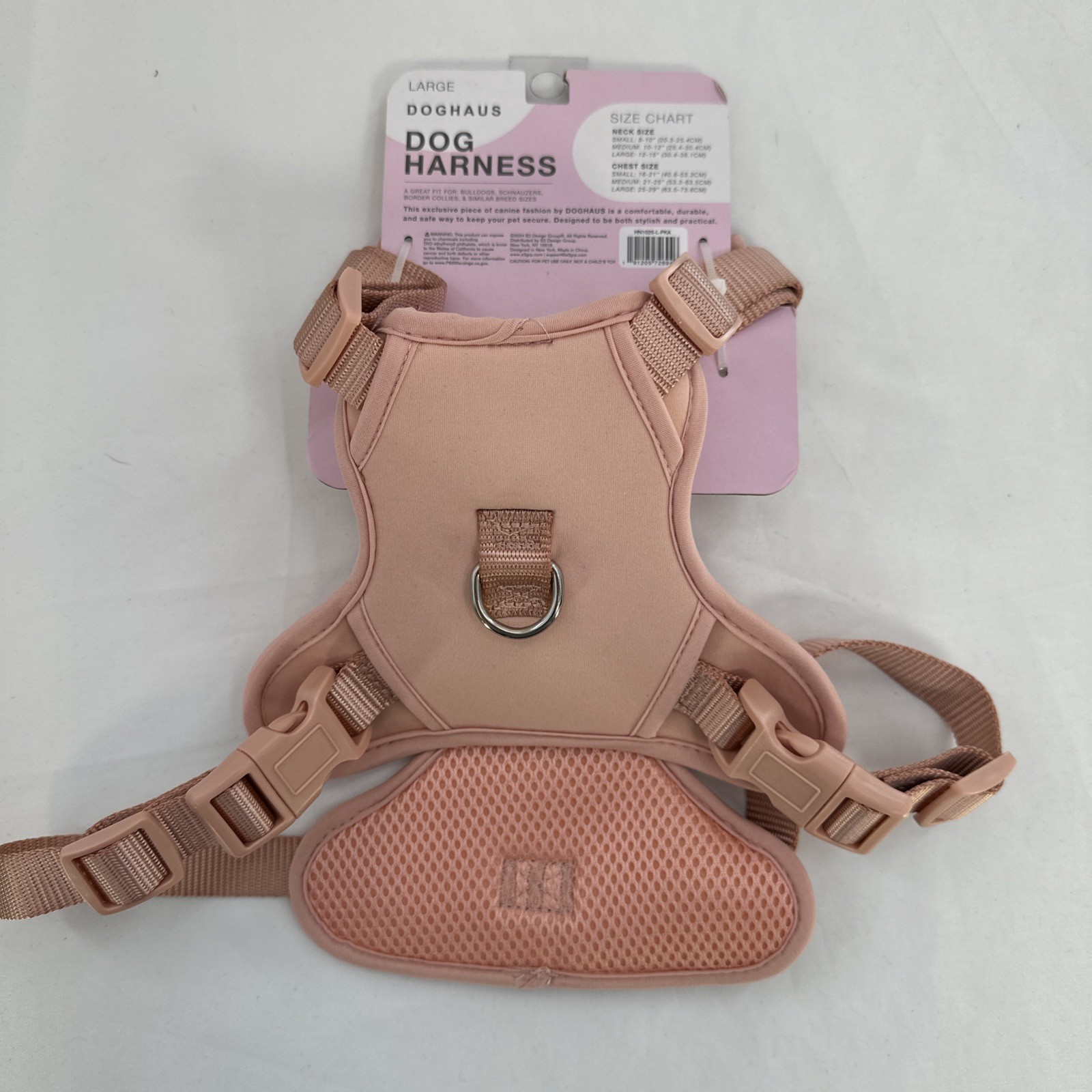 Doghaus Dog Harness LARGE (33-55lb) Salmon Pink Neoprene Mesh Adjustable Durable