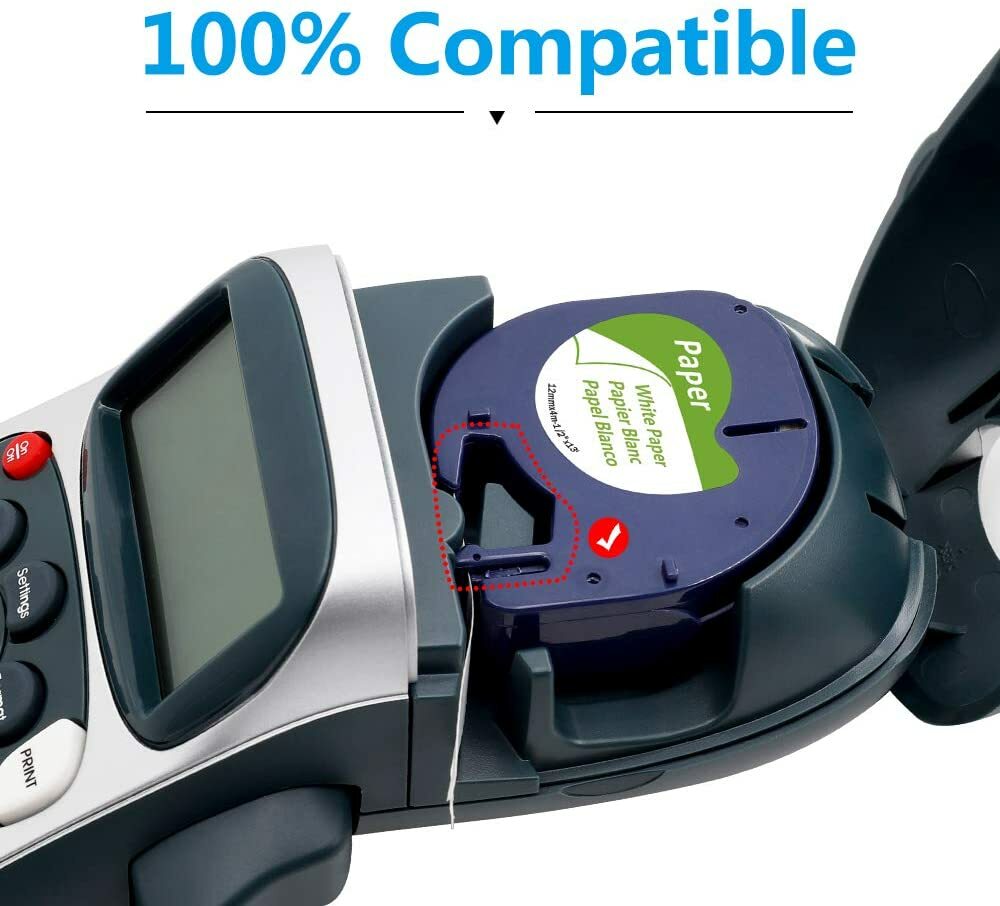 5PK Compatible DYMO LetraTag Refills 91330 White Paper Label Tape 12mm LT-100H