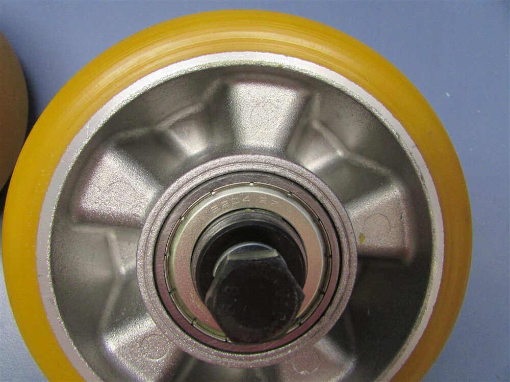 New Lot of 2 Yellow Rubber Casters / Wheels w/ Bearings