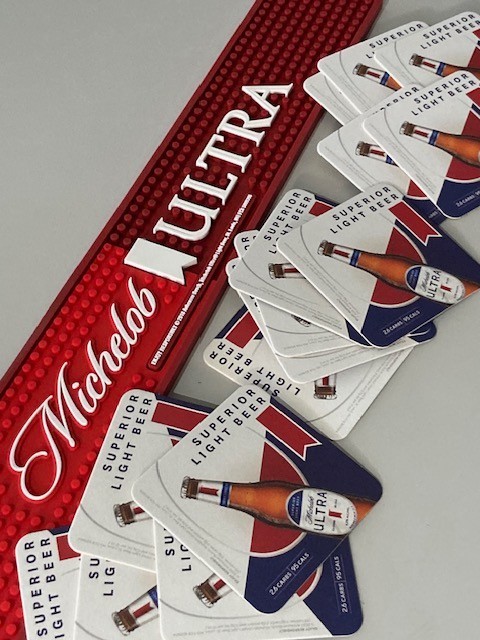 🔥NEW Michelob Ultra Beer Rubber Bar Spill Mat for tap Kegerator + (15) Coasters