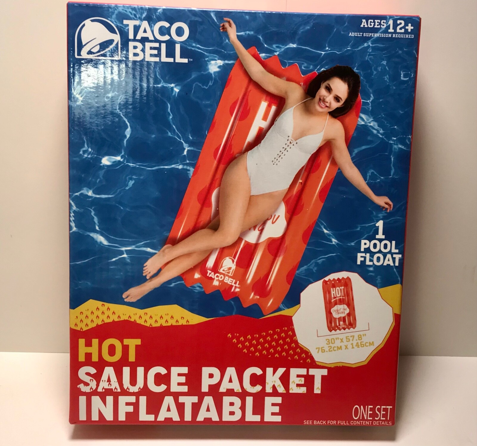 BRAND NEW TACO BELL HOT SAUCE PACKET INFLATABLE POOL FLOAT 30" X 57.8"