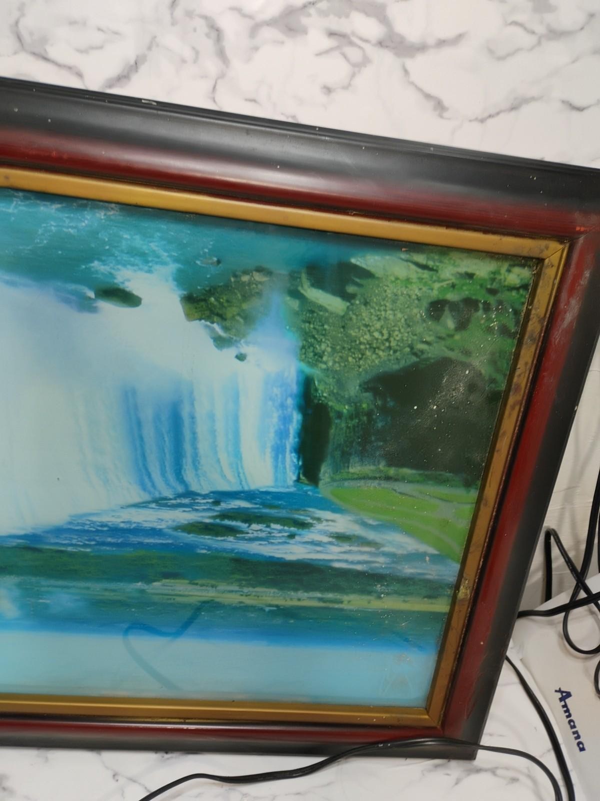 Mcm Niagara Waterfall River Stream Picture Wood Frame Vtg Won't Light Up