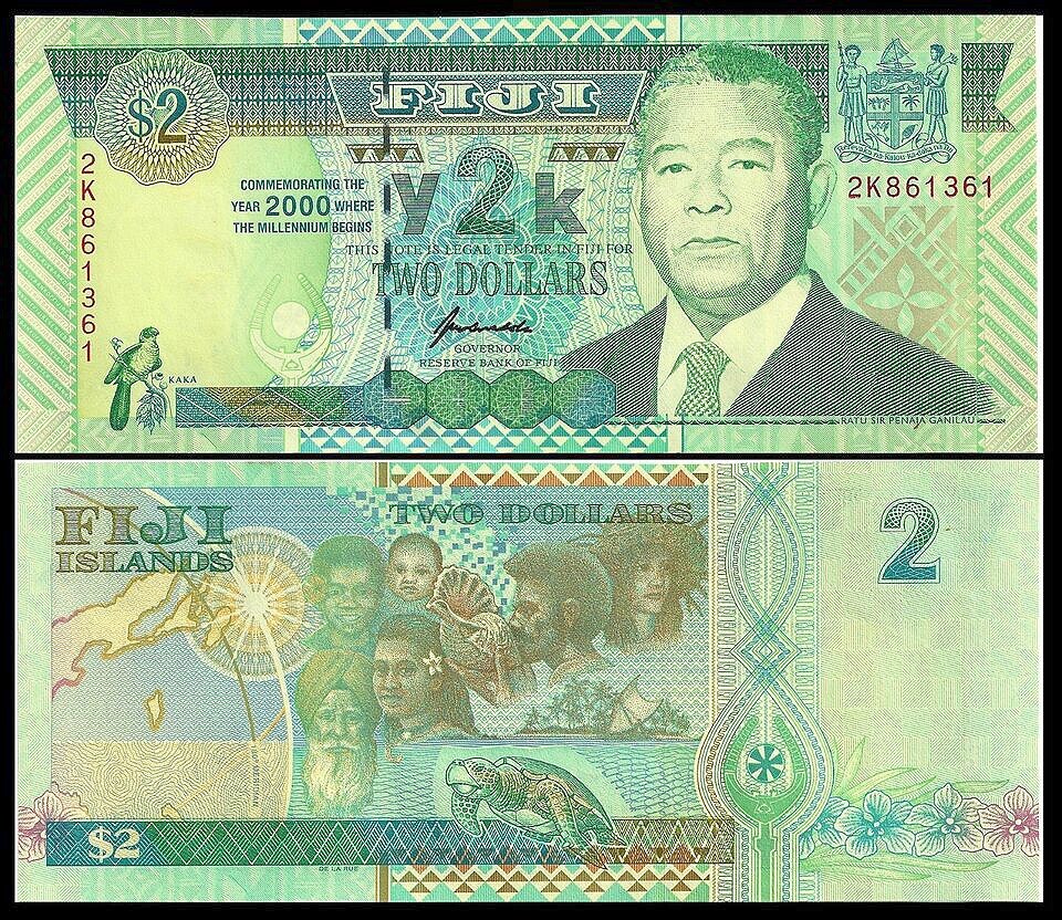 FIJI 2 DOLLARS 2000 P 102 Y2K COMMEMORATIVE UNC Millennial