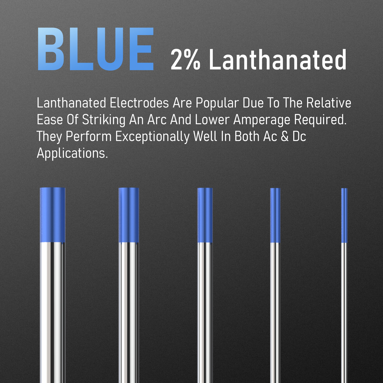 TIG Welding Tungsten Electrode 2% Lanthanated .040"-5/32"x7"(Blue, EWLa-2) 10-pk
