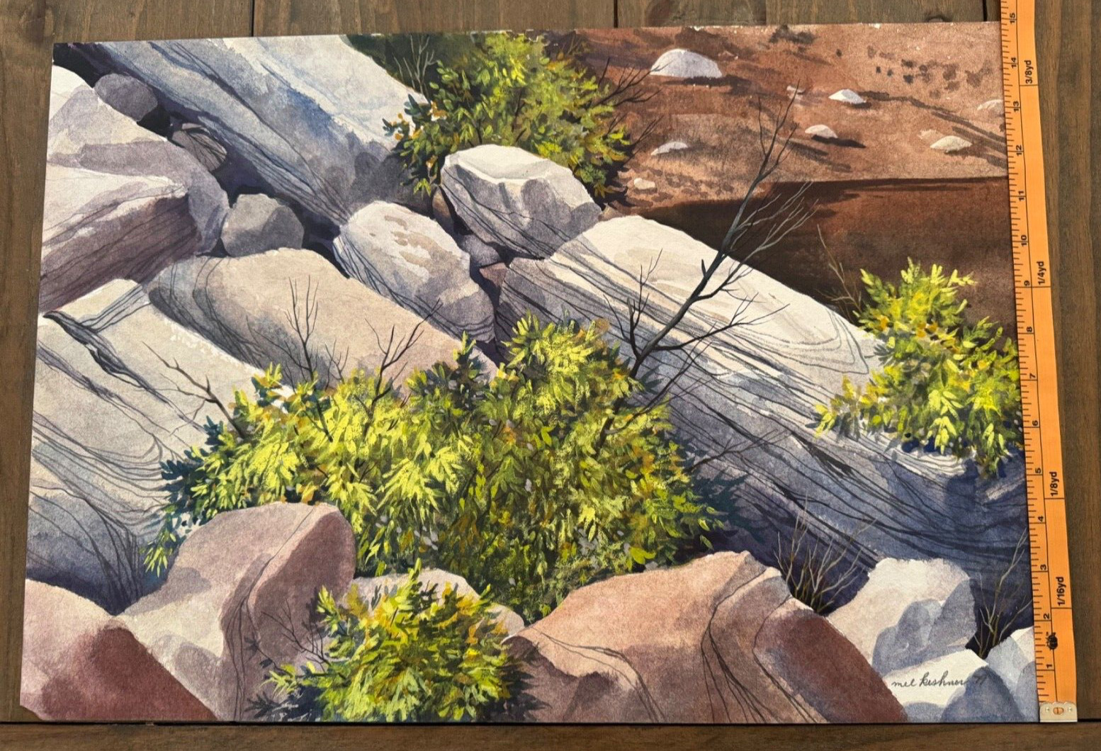 MEL KISHNER SABINO CANYON ORIGINAL SIGNED WATER COLOR PAINTING ON PAPER 22"X15"